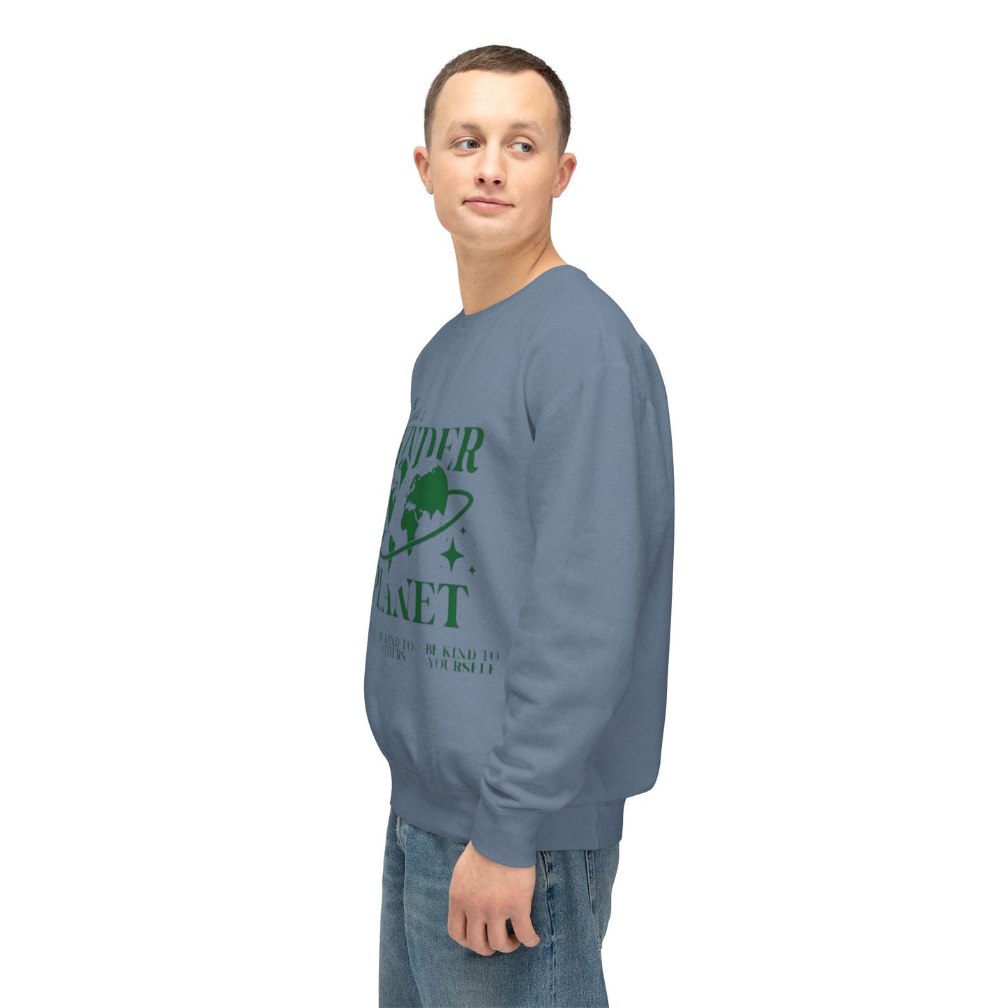 Kinder Planet Crewneck Sweatshirt Eco-Friendly Earth Day Graphic Pullover