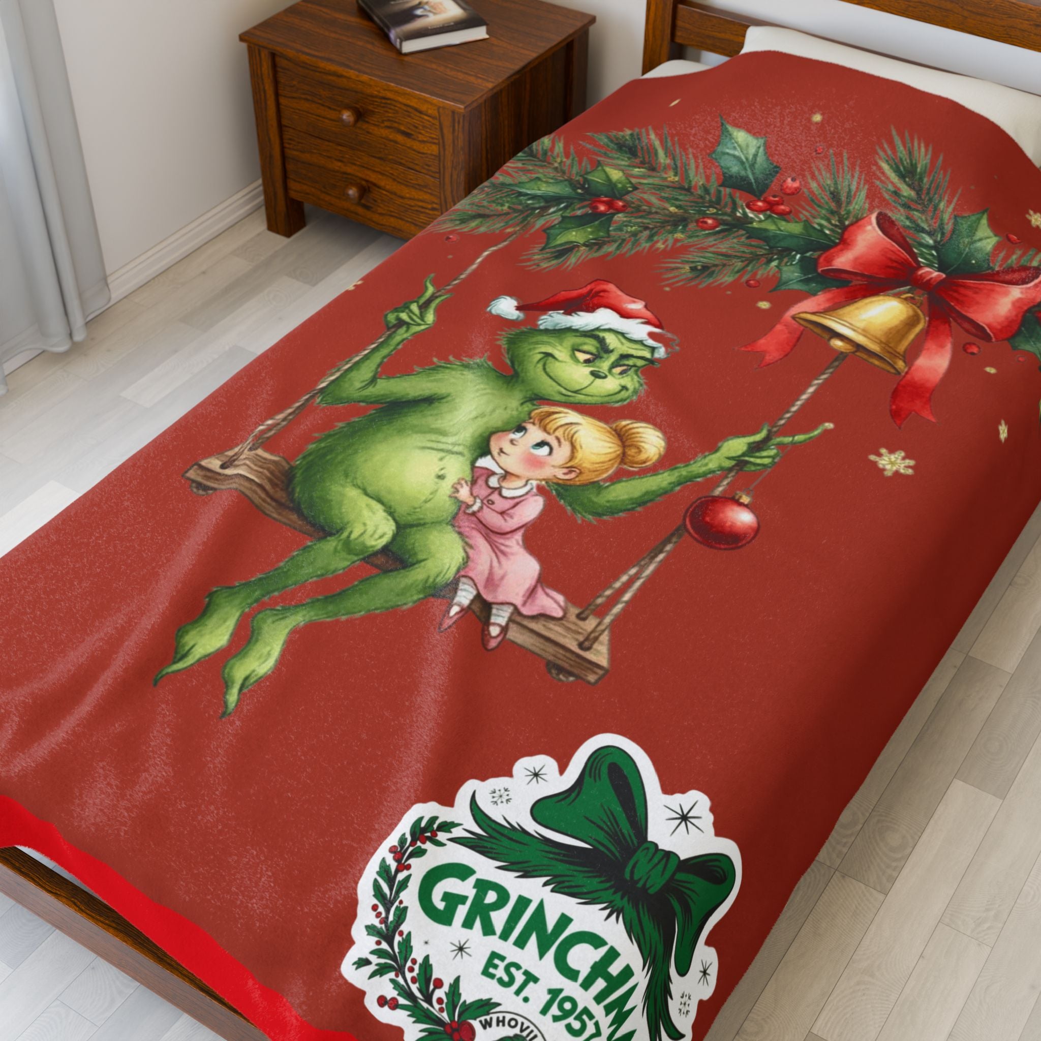 “Winter Wonderland Cartoon Fleece Blanket Grinchmas Velveteen Plush Blanket Holiday Grinch & Cindy Lou Cozy Throw