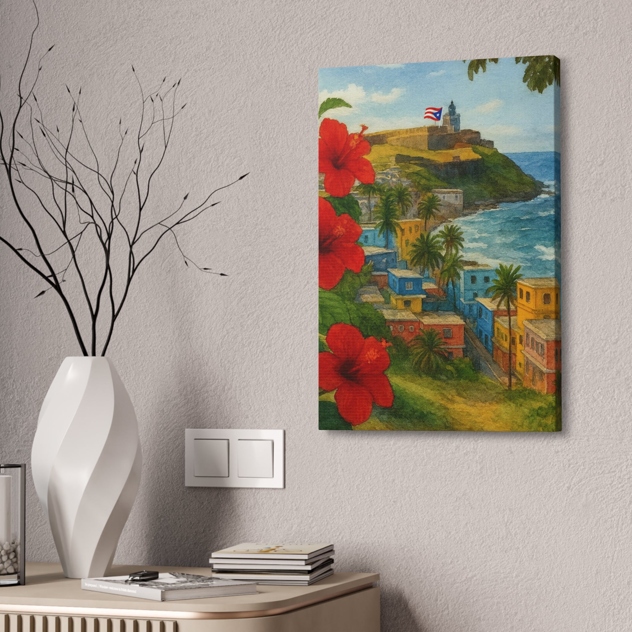 Puerto Rico Coastal Canvas Print — Old San Juan Seaside Wall Art (Stretched 1.5")