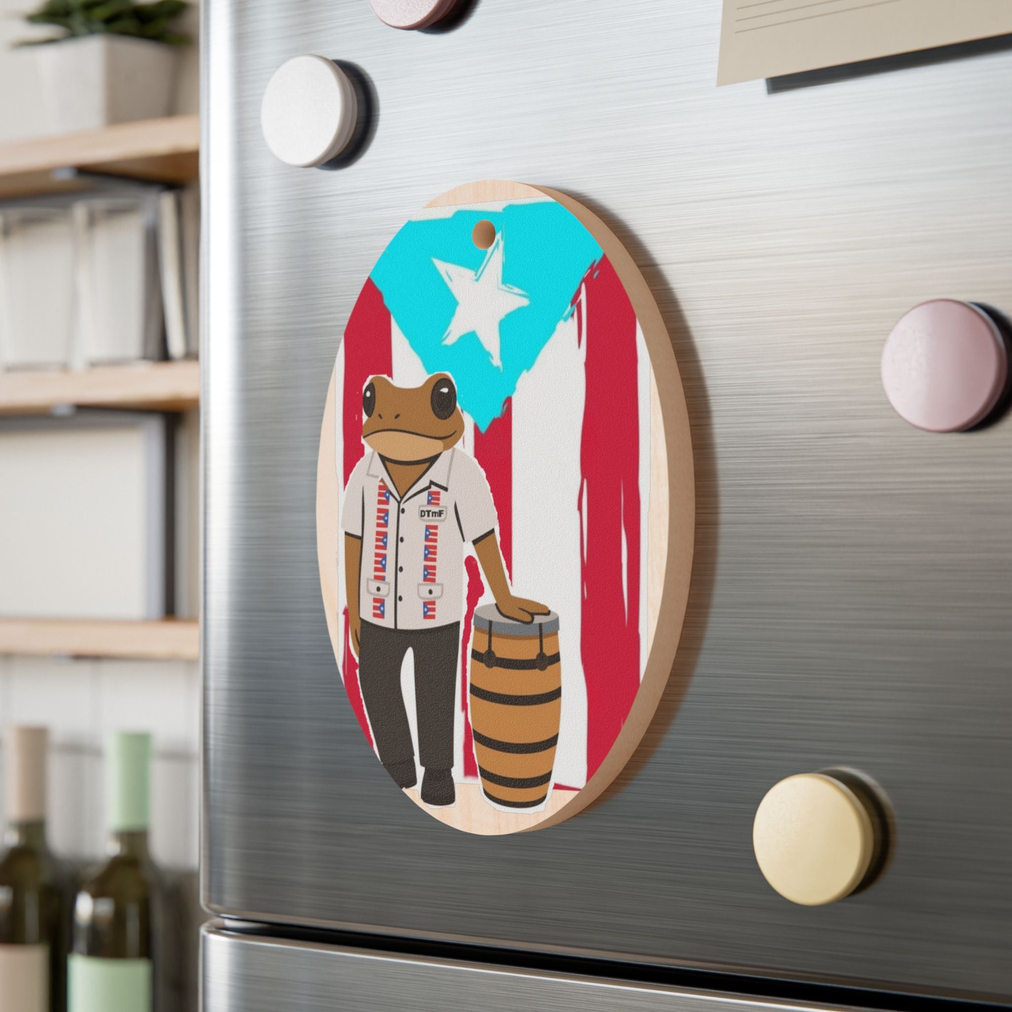 Puerto Rican Frog Wooden Ornament  Coquí in Guayabera with Rum Barrel Boricua Culture & Pride Decor