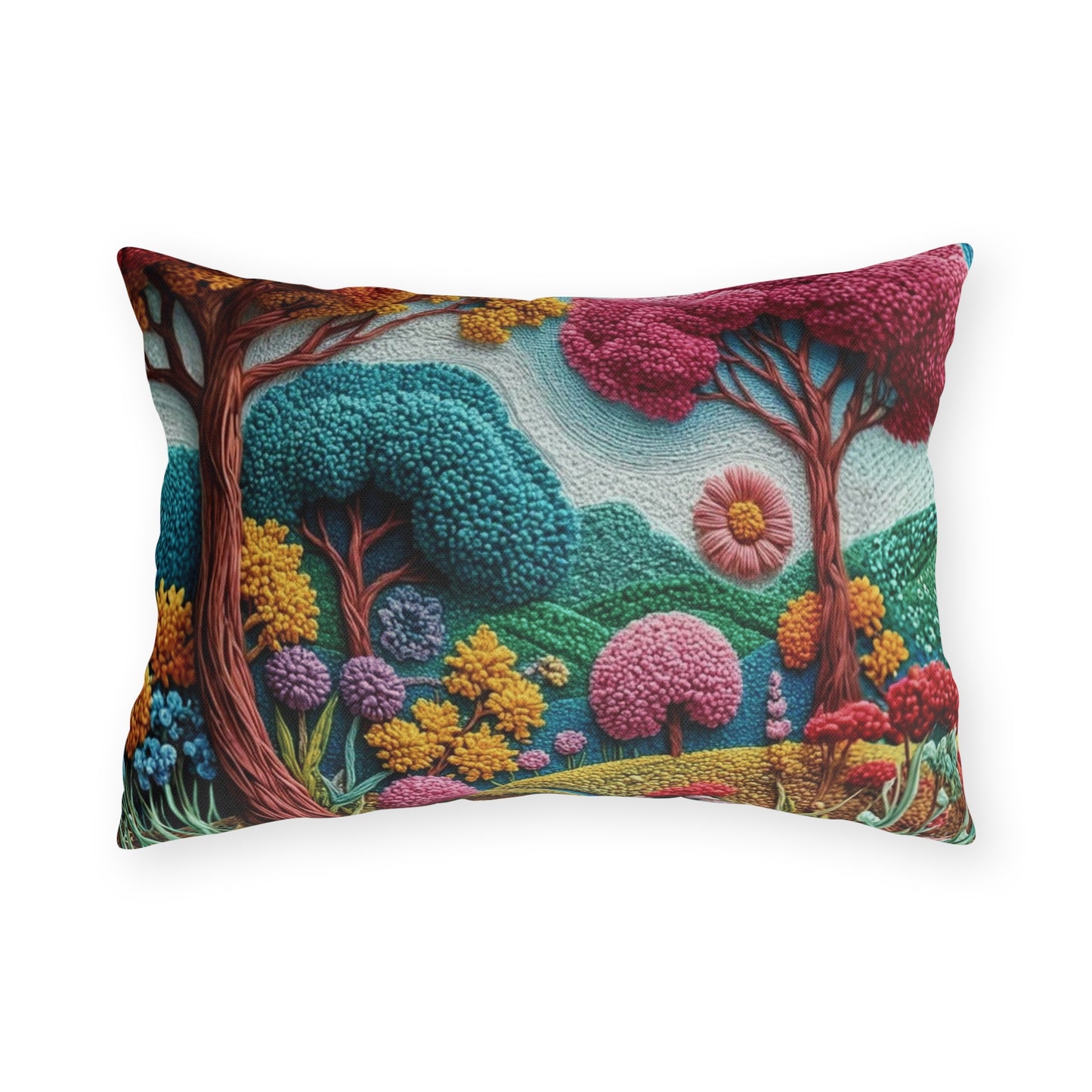 Outdoor Pillow — Colorful Whimsical Garden Landscape Throw Pillow
