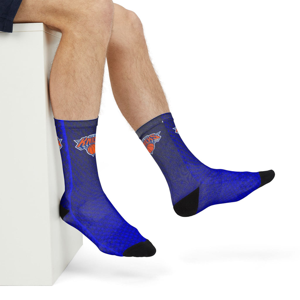 Blue Gradient Crew Socks with Basketball Logo — Sublimation Athletic Socks