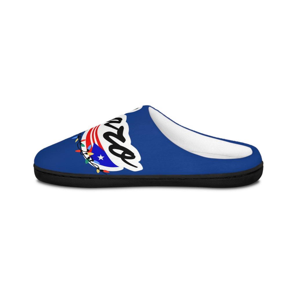 Men's Indoor Slippers —Boricua "Jibaro" Script with Festive Lights