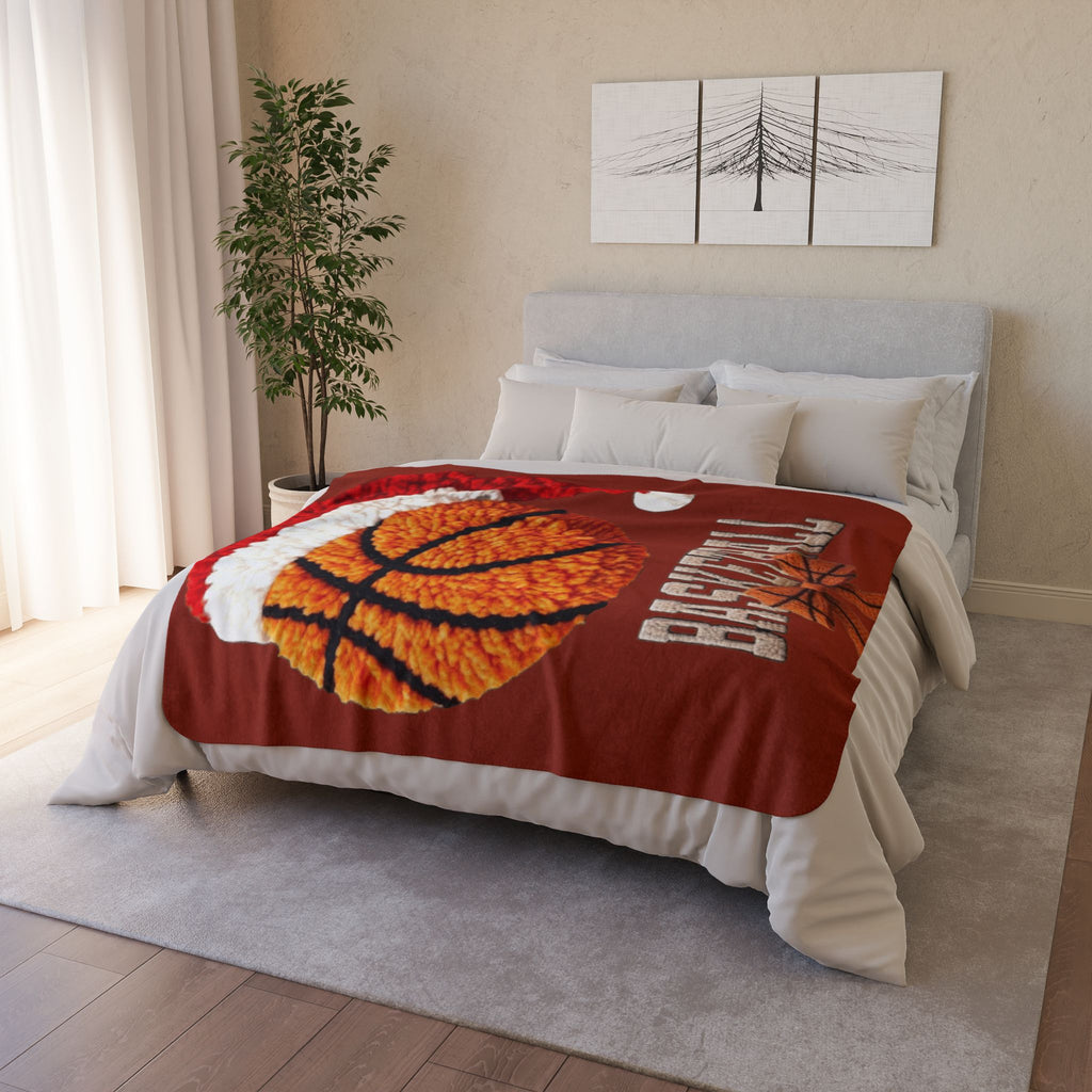 Magical Christmas Cartoon Blanket Basketball Santa Sherpa Blanket  Cozy Holiday Basketball Throw