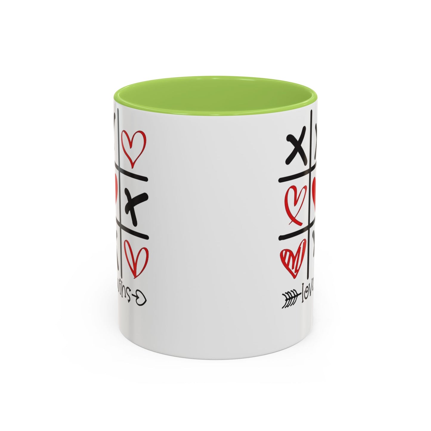 Love Wins Tic-Tac-Toe Heart Accent Coffee Mug — Romantic Valentine 11/15oz
