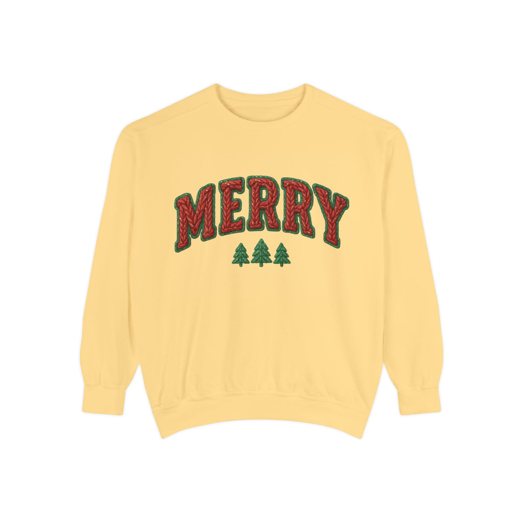 Merry Holiday Sweatshirt — Cozy Christmas Pullover with Tree Graphics Festive Holiday Designs