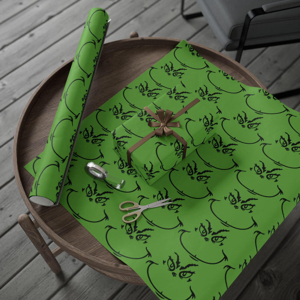 The Grench Wrapping Paper Roll  Green Tribal Swirl Gift Wrap (Holiday & Birthday)