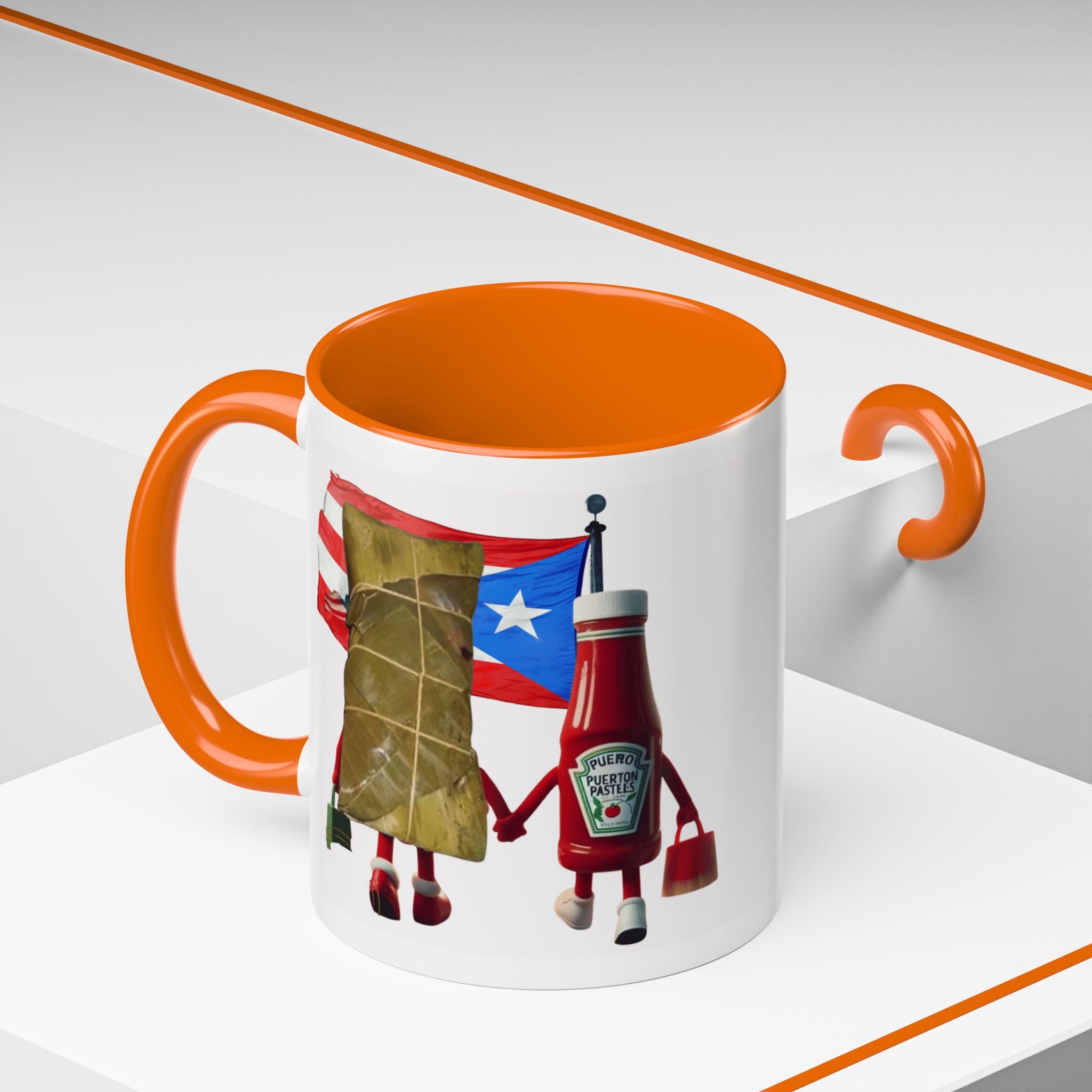 Puerto Rican Flag Ketchup & Pasteles Coffee Mug — Funny Food Friends Accent Mug (11/15oz)