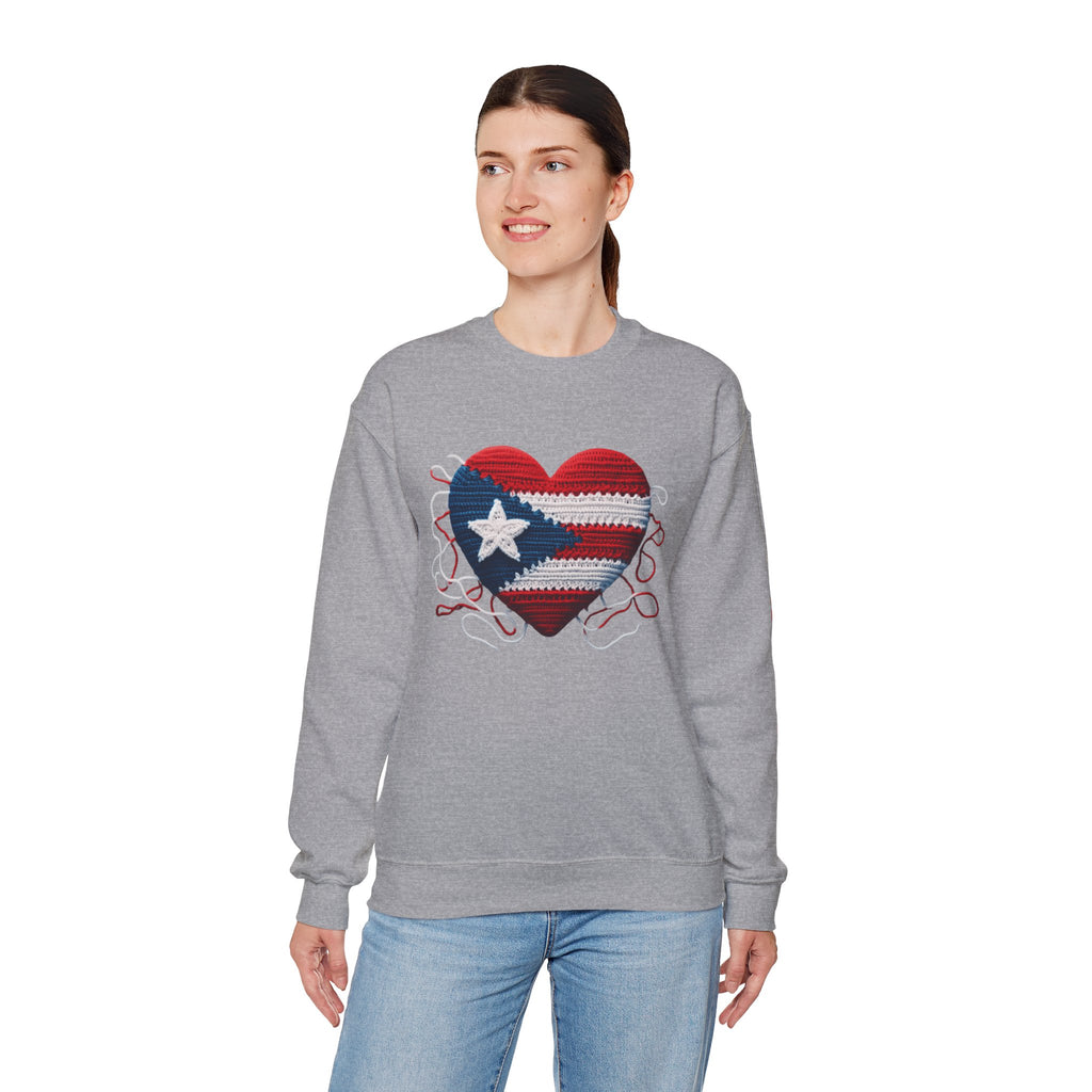 Puerto Rico Heart Crewneck Sweatshirt  Puerto Rican Flag Heart Knit Design