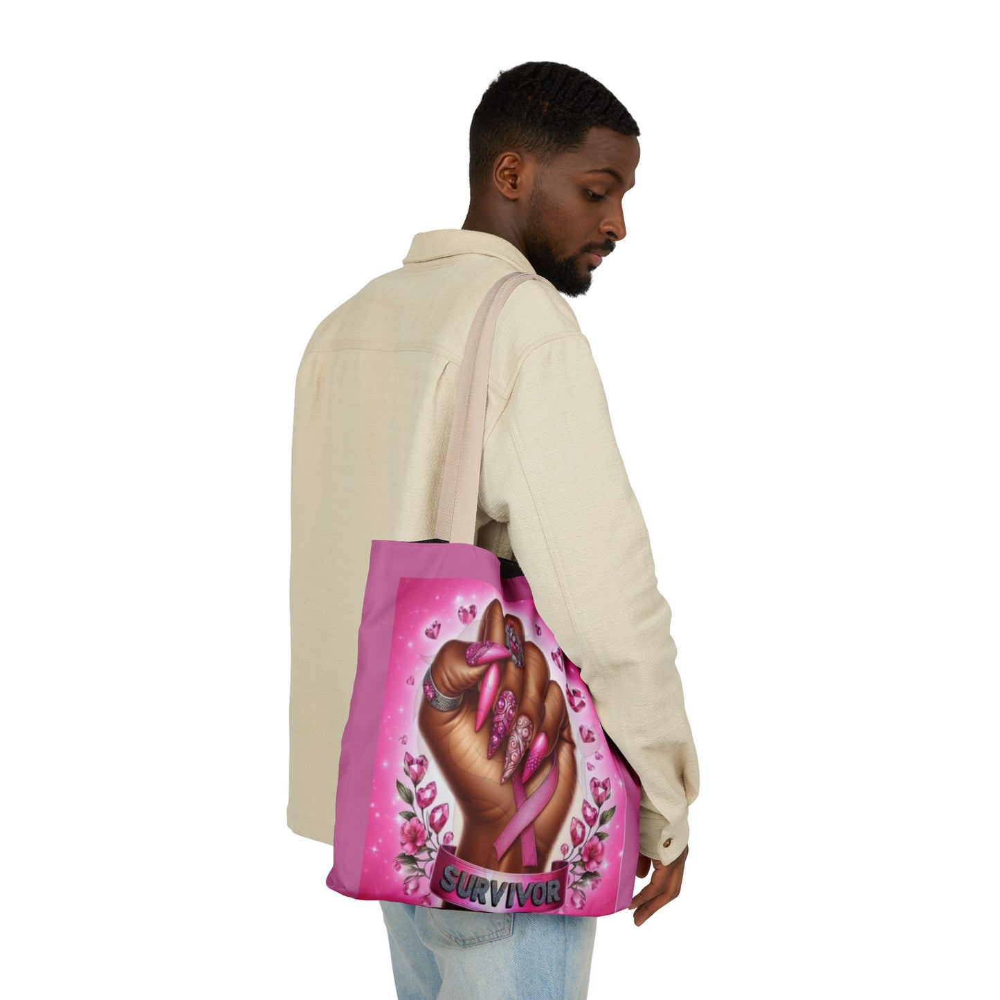 Breast Cancer Survivor Tote Bag  Pink Ribbon Empowerment Canvas Tote