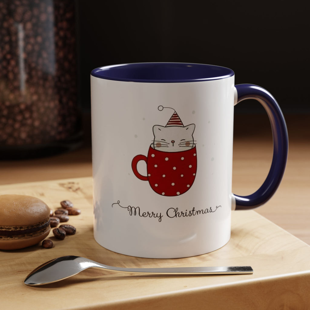 Christmas Cat Accent Mug "Merry Christmas" Polka Dot Holiday Coffee Cup Christmas Mugs Collection!