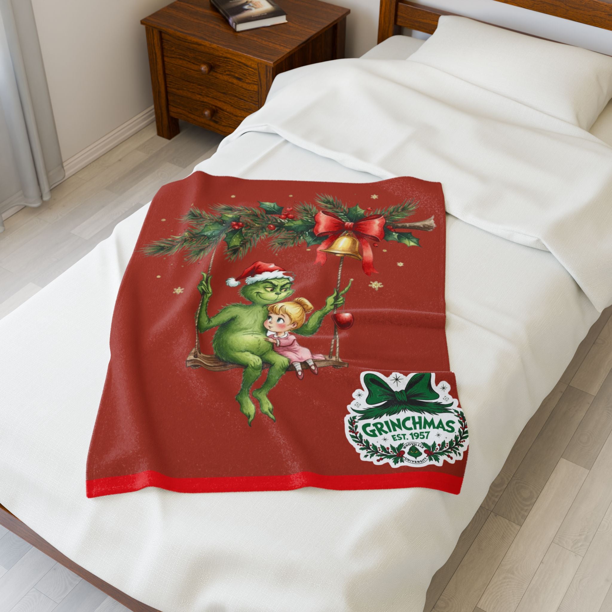 “Winter Wonderland Cartoon Fleece Blanket Grinchmas Velveteen Plush Blanket Holiday Grinch & Cindy Lou Cozy Throw