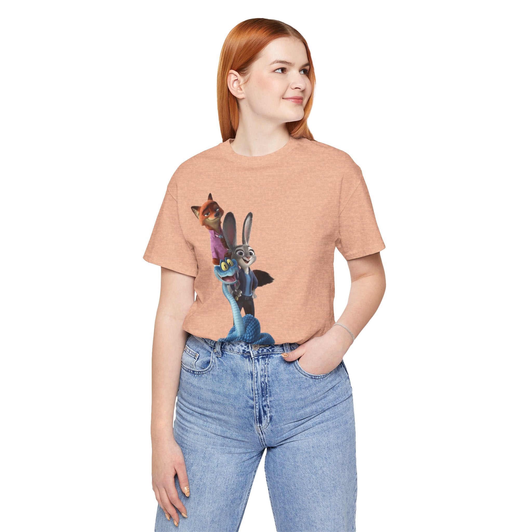 Animated Character Tee — Cute Fox & Bunny Stack Graphic T-Shirt  cartoon-style Christmas artwork