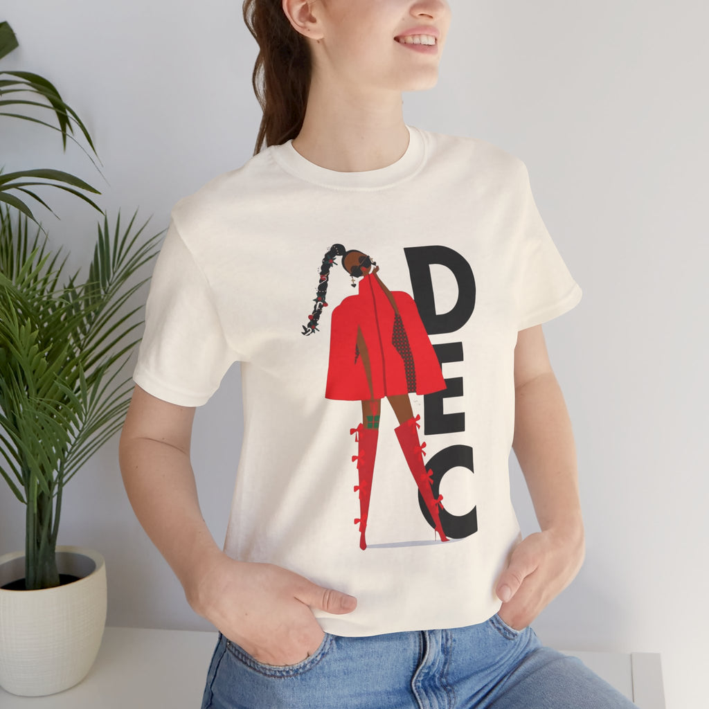 December Fashion Tee  Red Coat Model Graphic Shirt