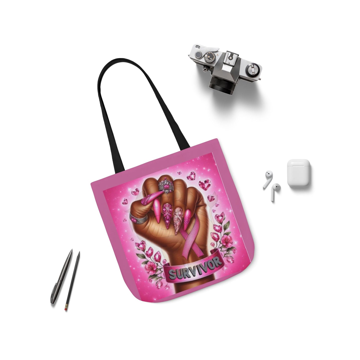 Breast Cancer Survivor Tote Bag  Pink Ribbon Empowerment Canvas Tote