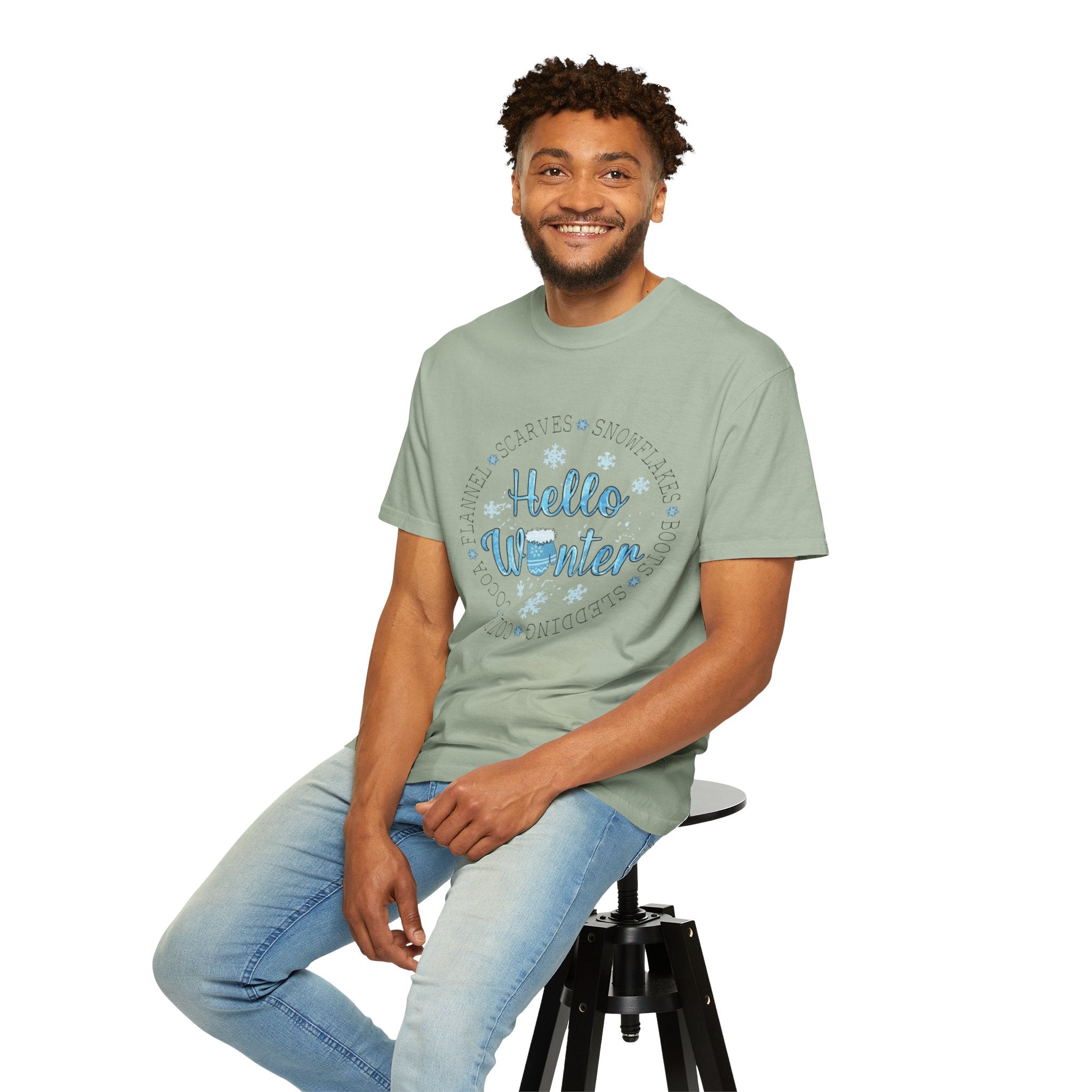 Hello Winter T‑Shirt  Cozy Snowflake Holiday Tee Christmas T-Shirts and Sweatshirts Collection