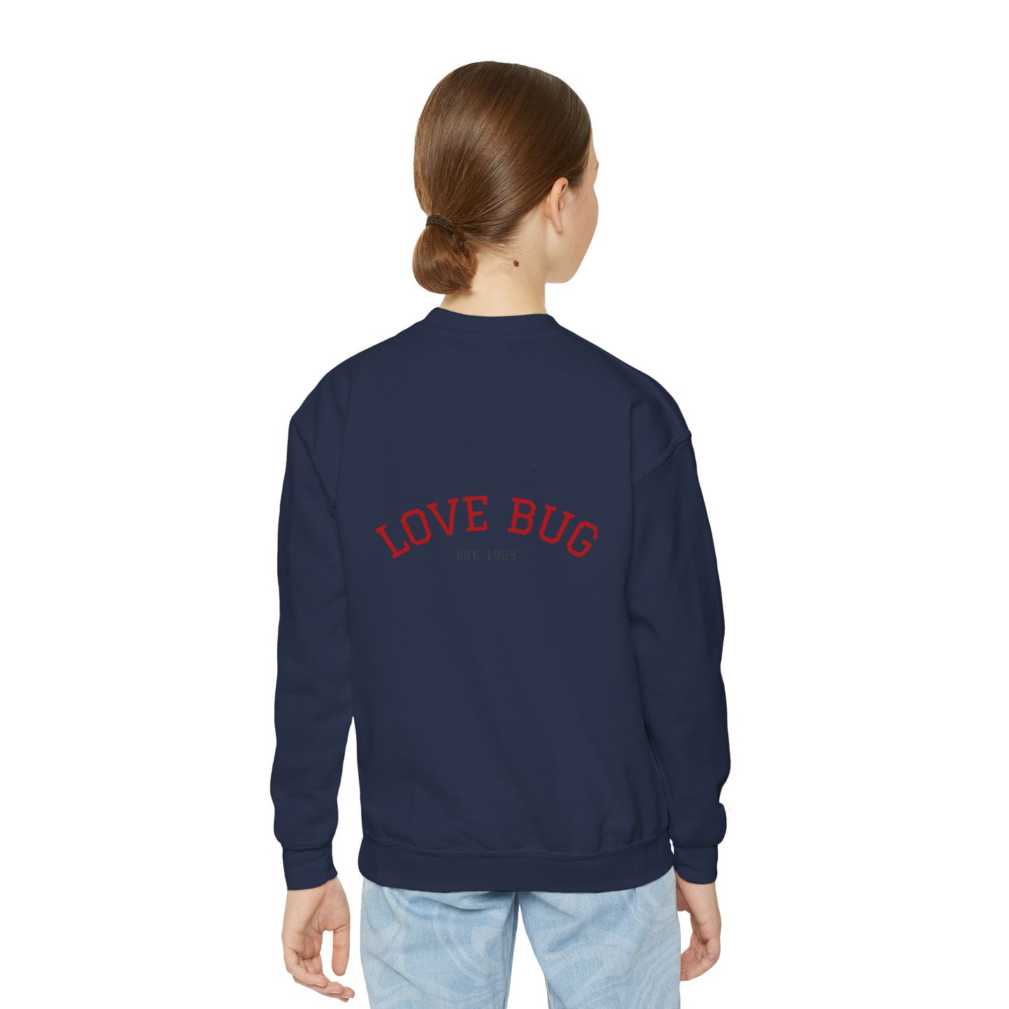 Youth Sweatshirt  Cute Girl with Heart Shower "Love Bug" Crewneck