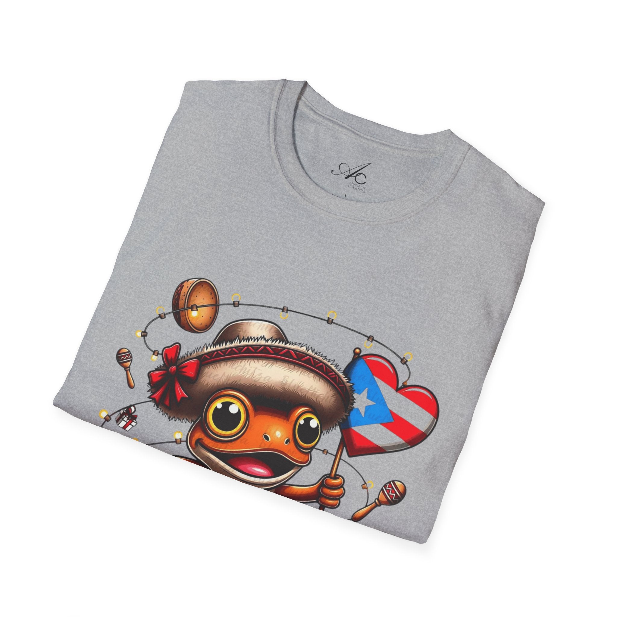 Puerto Rico Frog Holiday T-Shirt  Cute Coquí with Flag Heart (Christmas) Puerto Rico Navidades