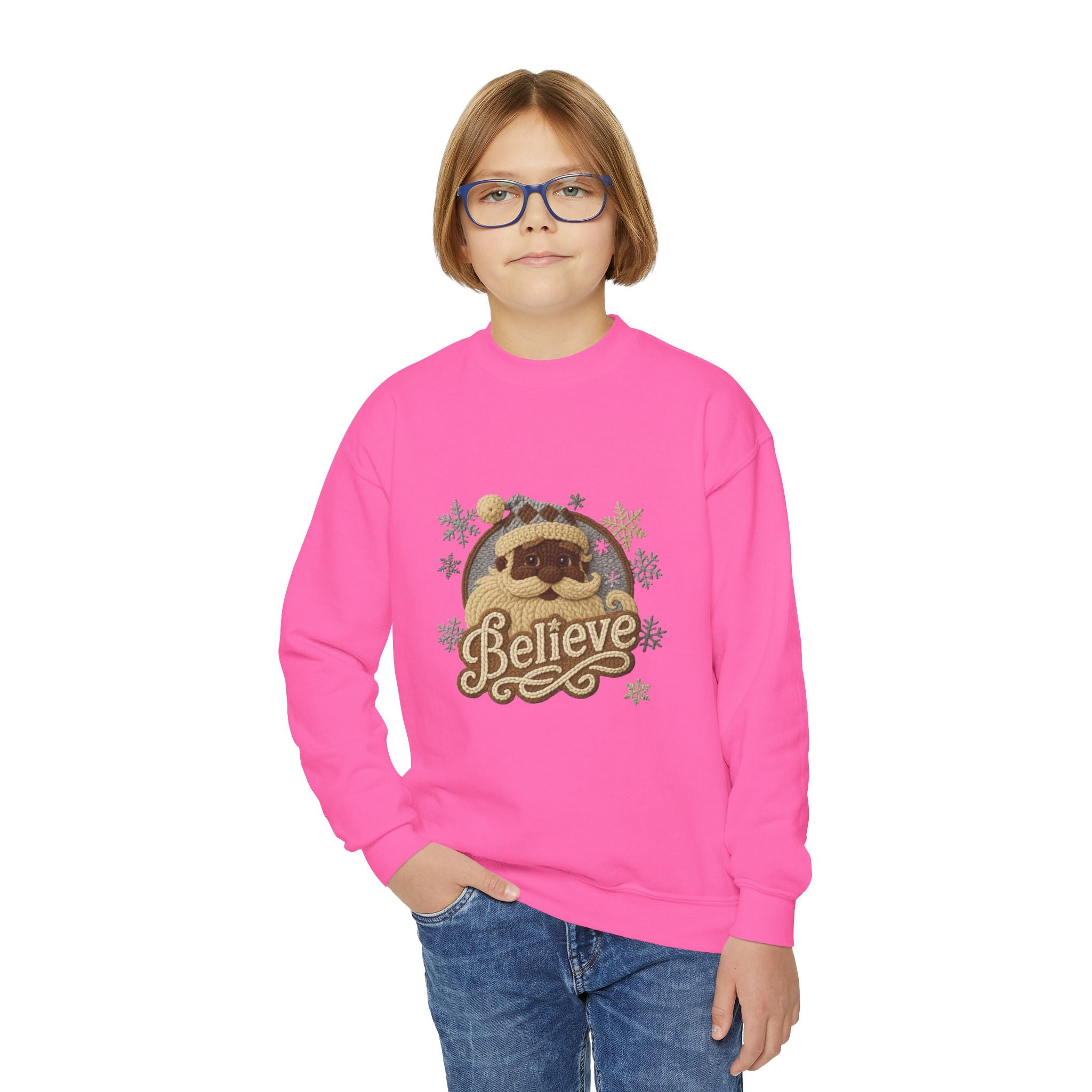 Youth Sweatshirt  'Believe' Cozy Sloth Holiday Crewneck