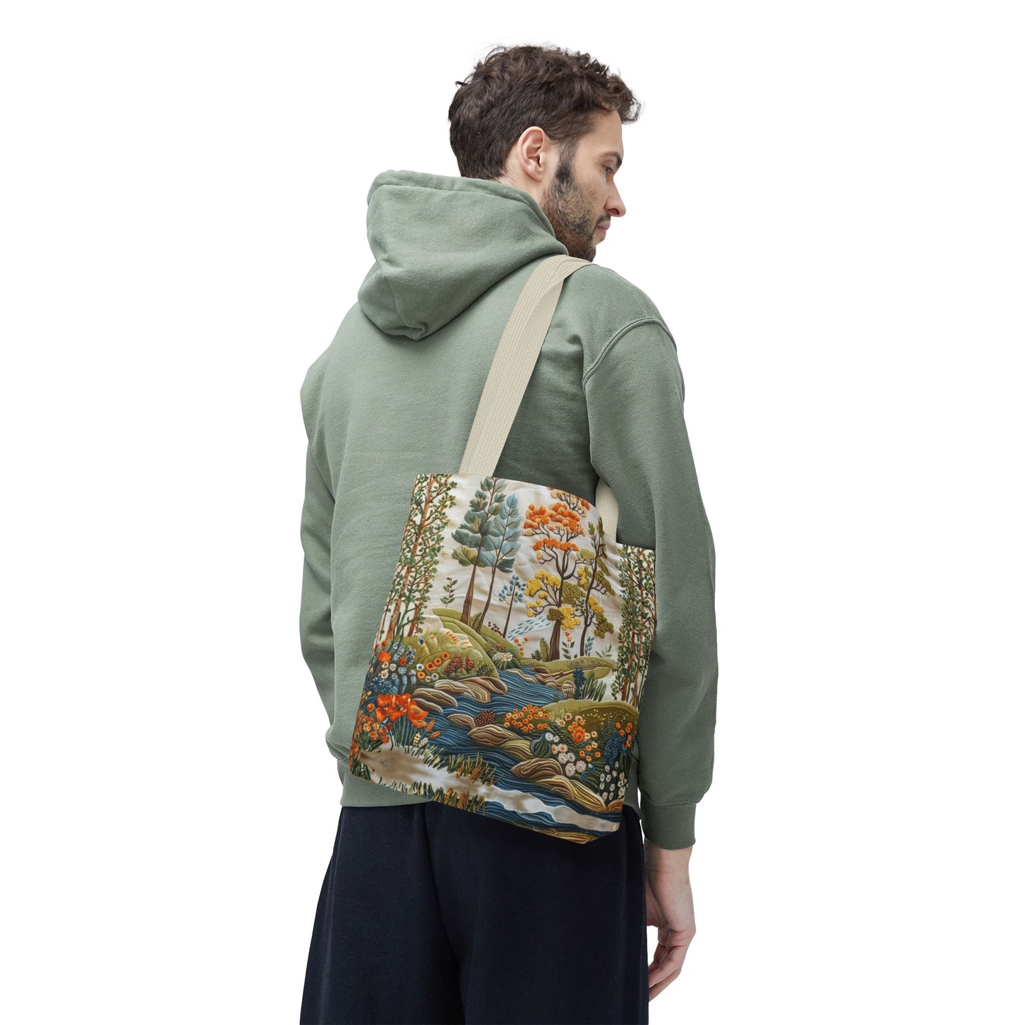 Scenic Meadow Tote Crochet-Decorated Tote Bags