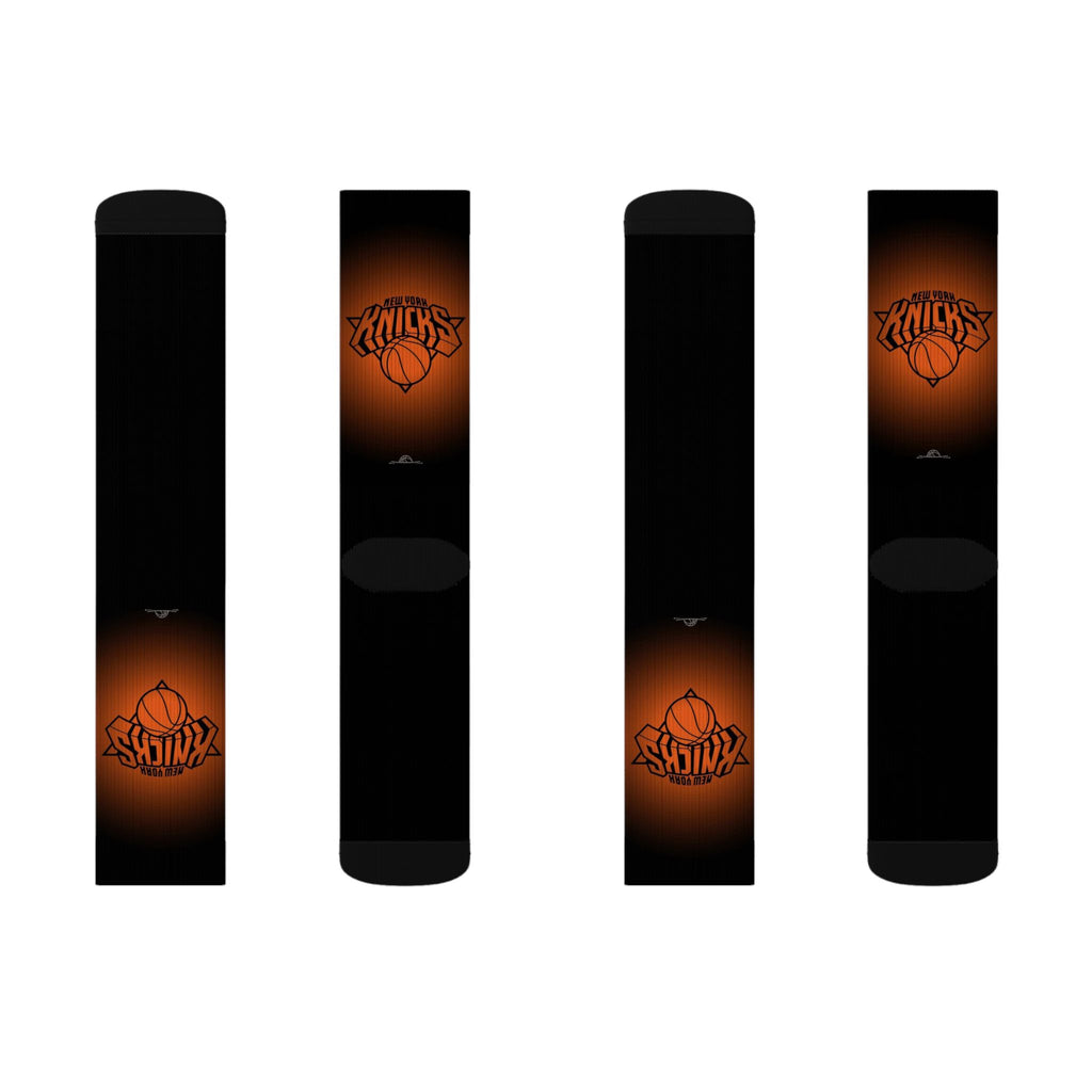 Basketball-Inspired Pattern Crew Socks — Retro Sports Sublimation Socks — Orange Gradient Crew Socks for Fans