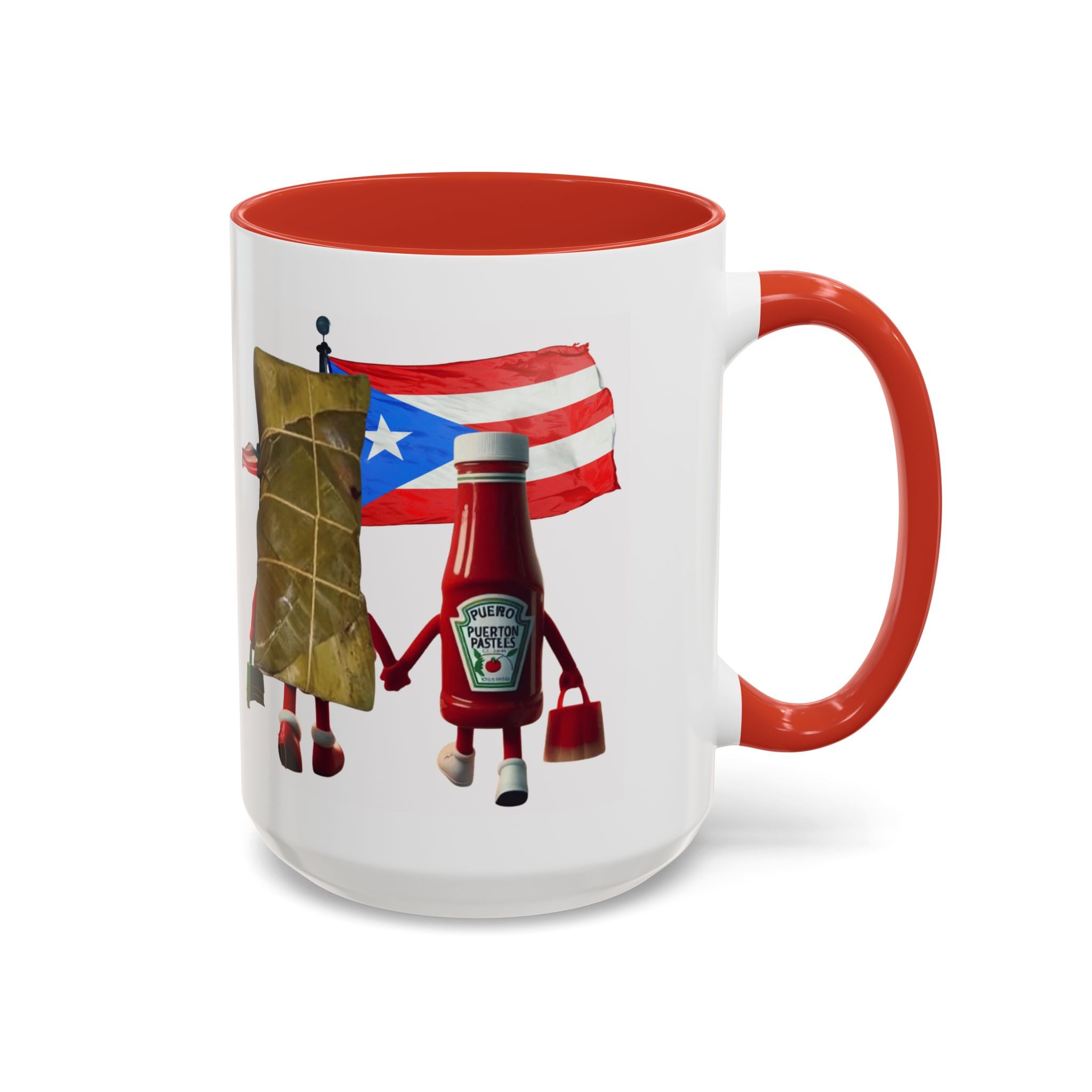Puerto Rican Flag Ketchup & Pasteles Coffee Mug — Funny Food Friends Accent Mug (11/15oz)