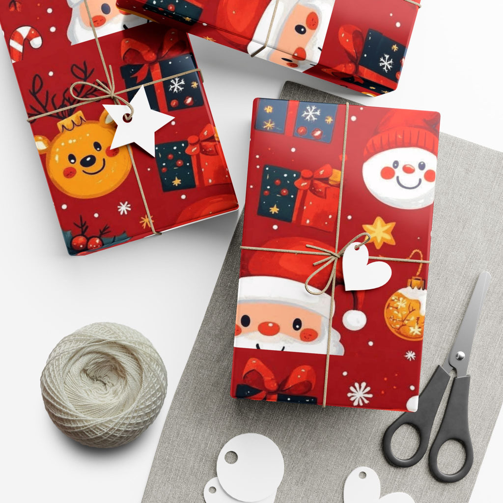 Christmas Wrapping Paper - Santa, Snowman & Reindeer Holiday Gift Wrap Festive Wrapping Paper