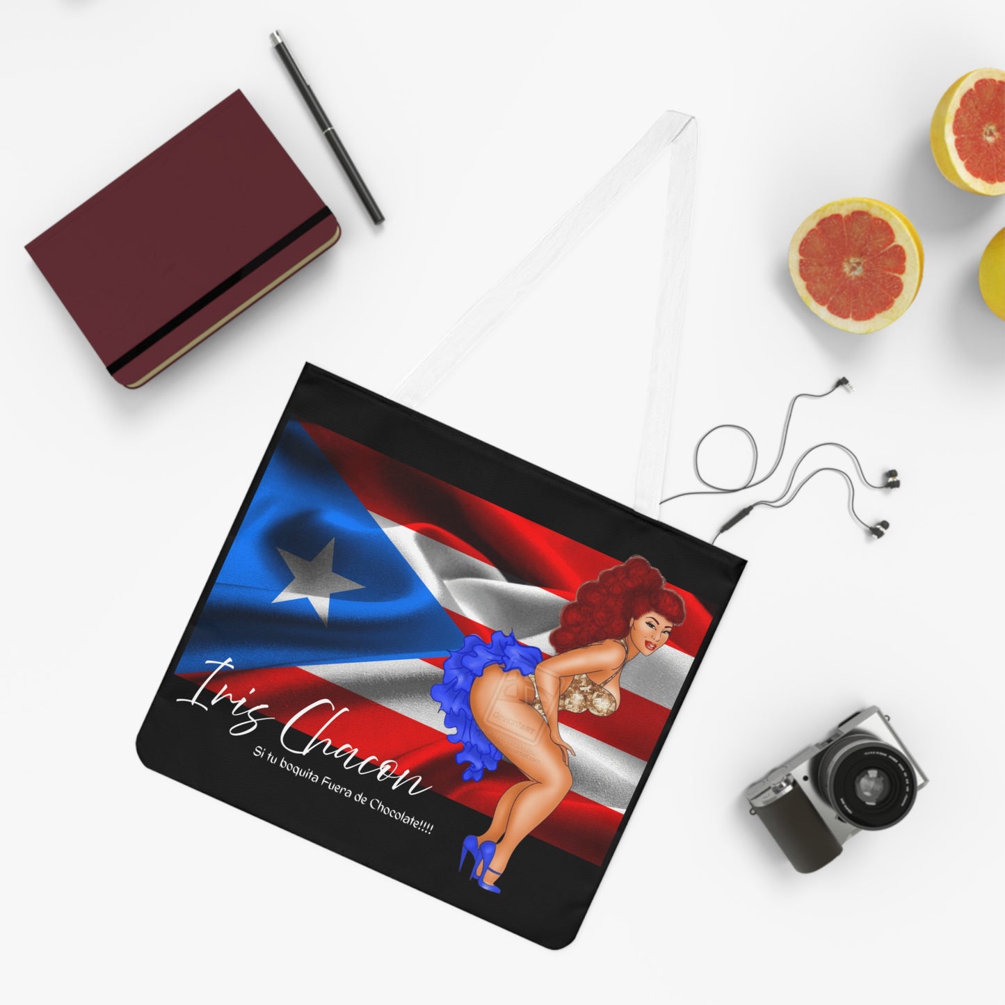 Iris Chacon Boricua Pride Shoulder Tote Bag - Stylish Chic Design for Everyday Use, Beach, Gym, and Festivals, Unique Gift Idea