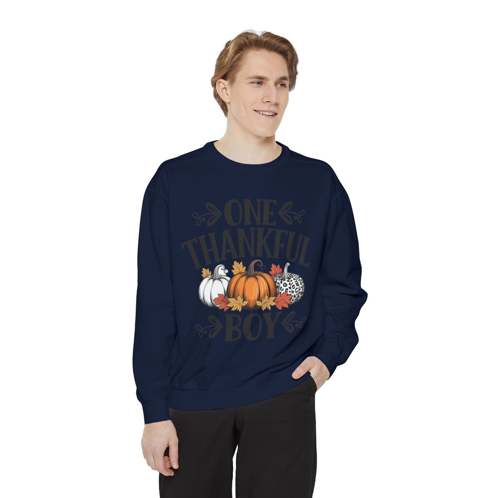 Thankful Boy Sweatshirt  Fall Pumpkin Thanksgiving Crewneck Fall T-Shirts and Sweatshirts Collection