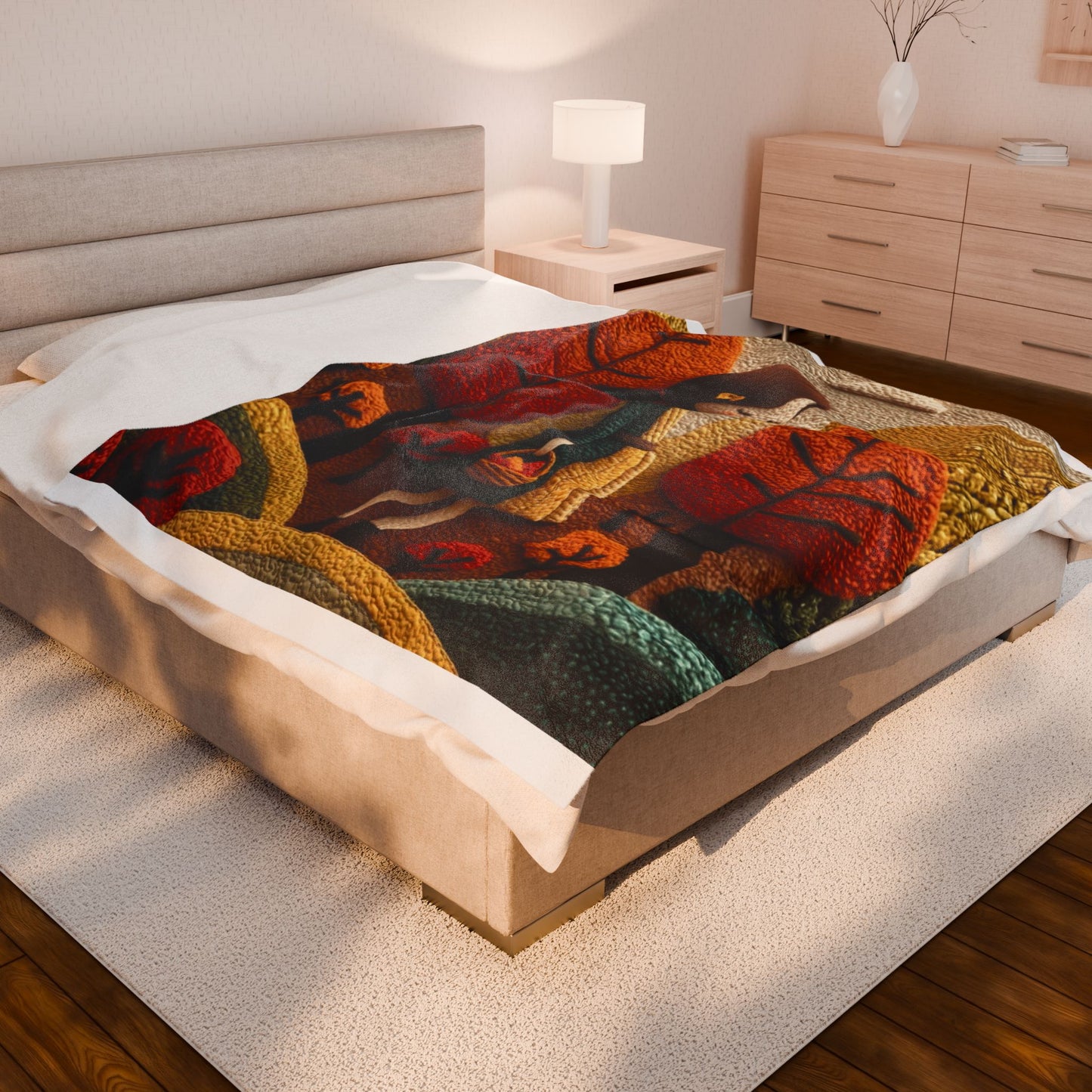 Autumn Forest Girl Plush Blanket — Cozy Velveteen Fall Throw