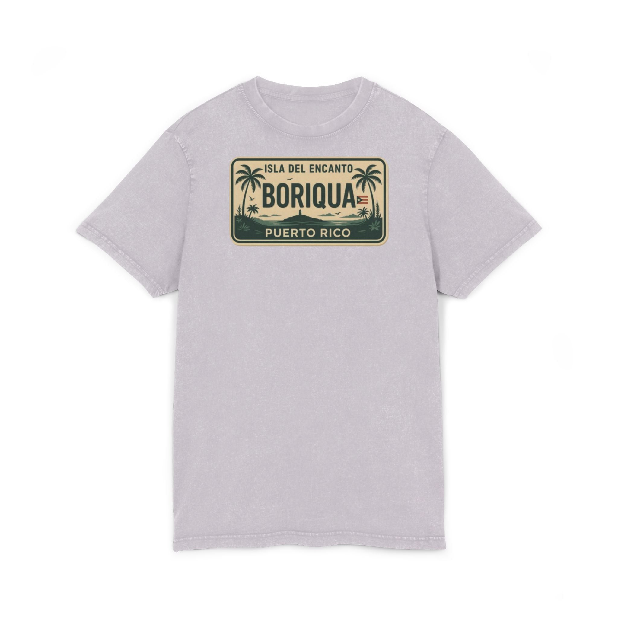 Boriqua Puerto Rico Vintage Acid-Wash Tee  Isla del Encanto License Plate Design