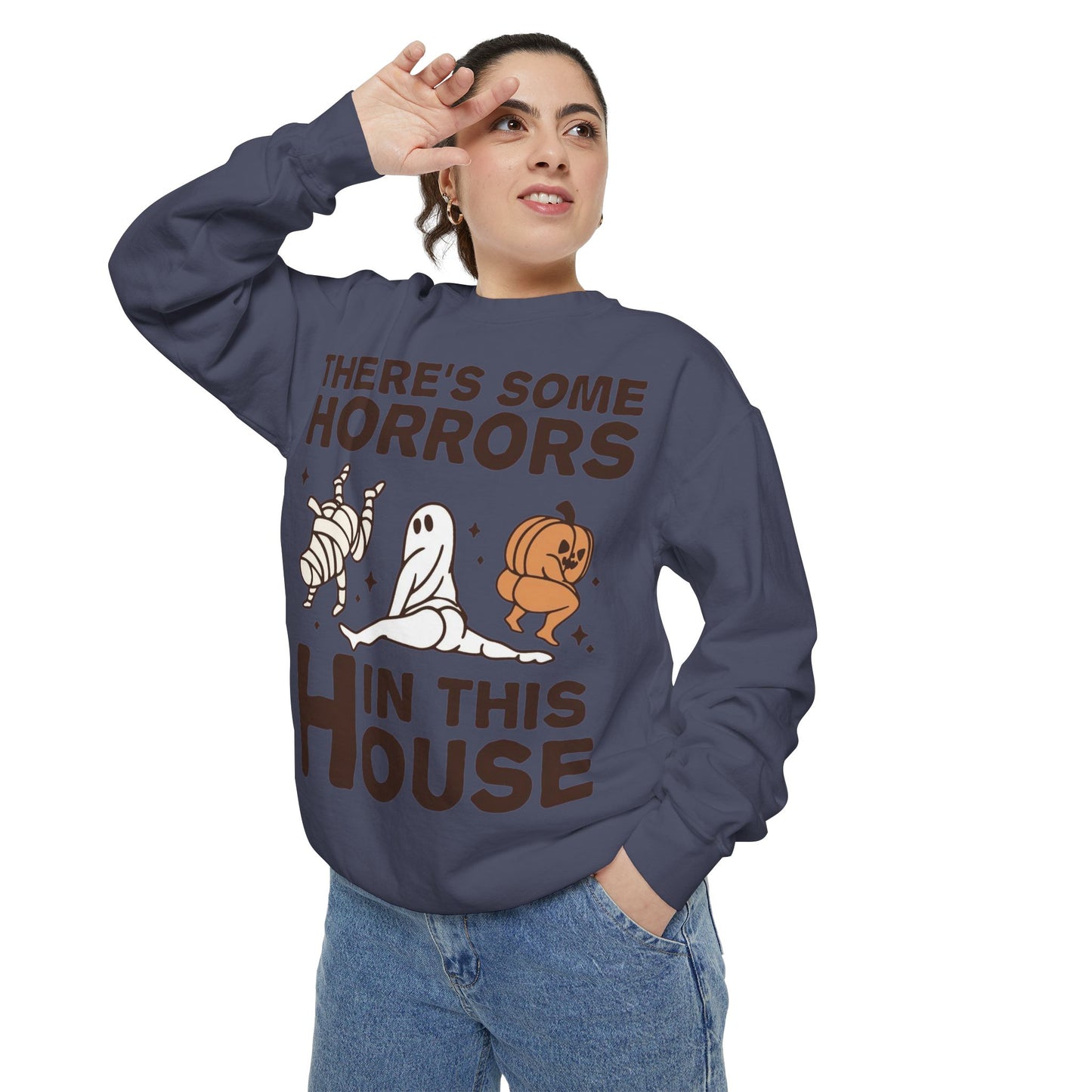 Halloween Themed Unisex Sweatshirt - Fun Ghosts & Mummy Design for Fall, Cozy Casual Wear, Halloween Party, Gift for Friends, Autumn Vibes