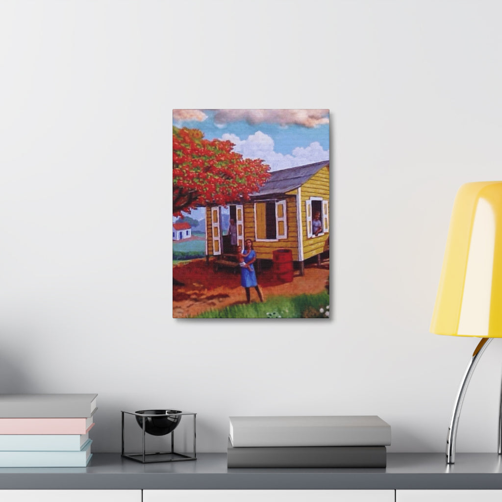 The Soul of Puerto RicoCaribbean Cottage Stretched Canvas  Tropical Village Scene Wall Art
