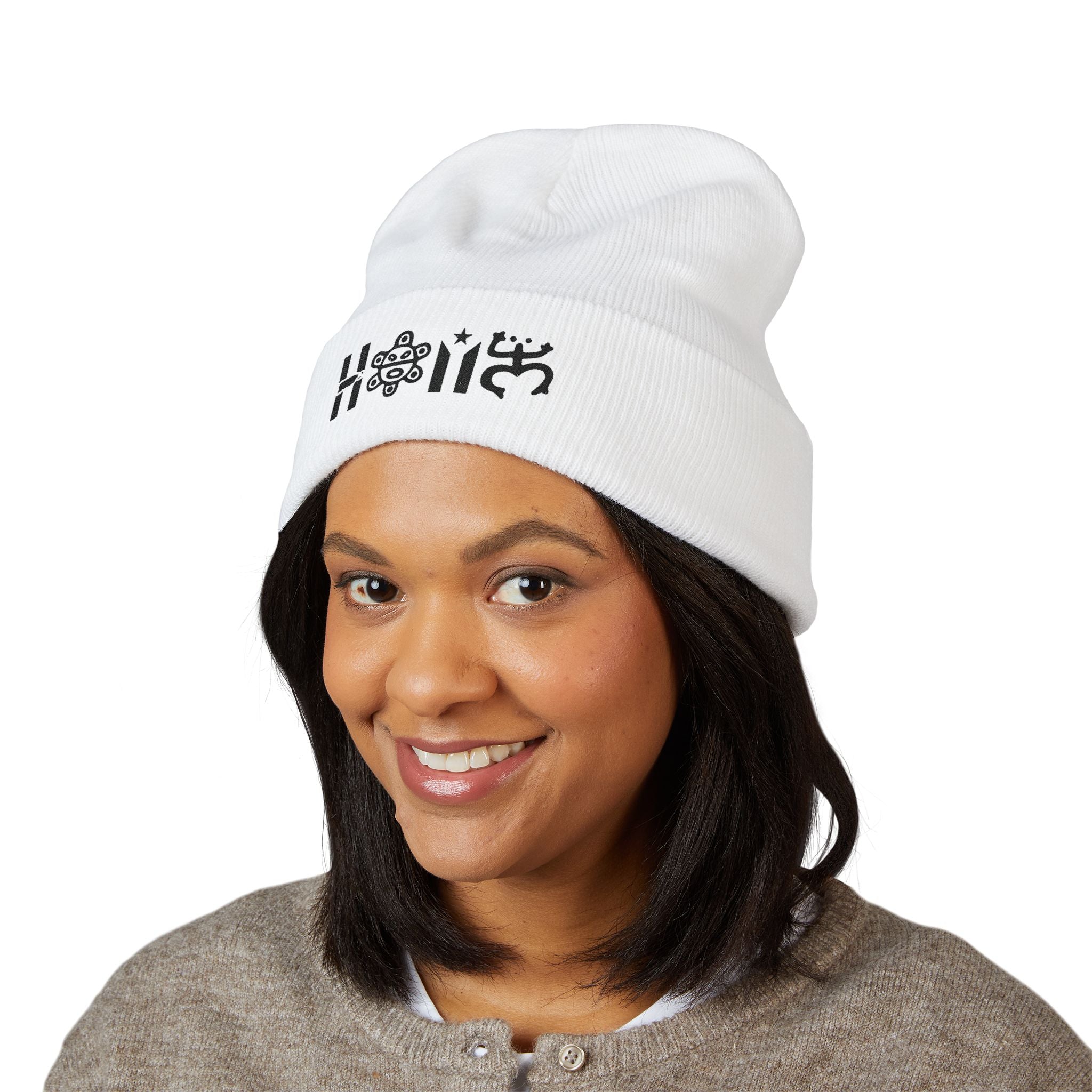 Embroidered 'Holi' Symbol Knit Hat Puerto Rico Beanie Hat – Boricua Pride Cuffed Winter Hat