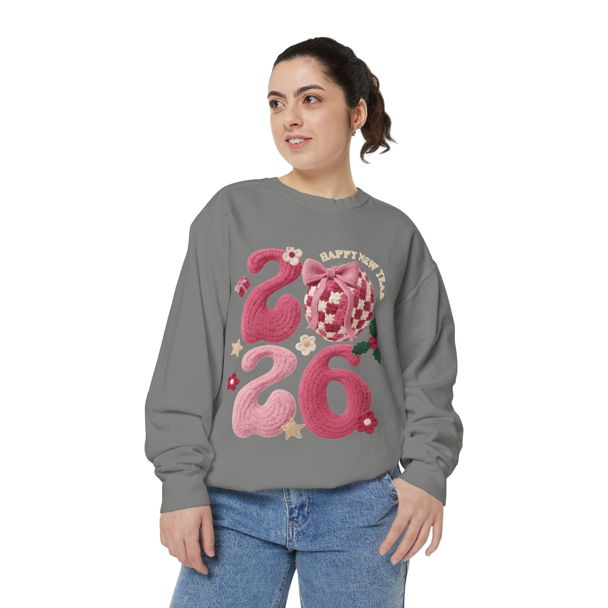 Happy New Year 2026 Sweater  Pink Festive Graphic Sweatshirt