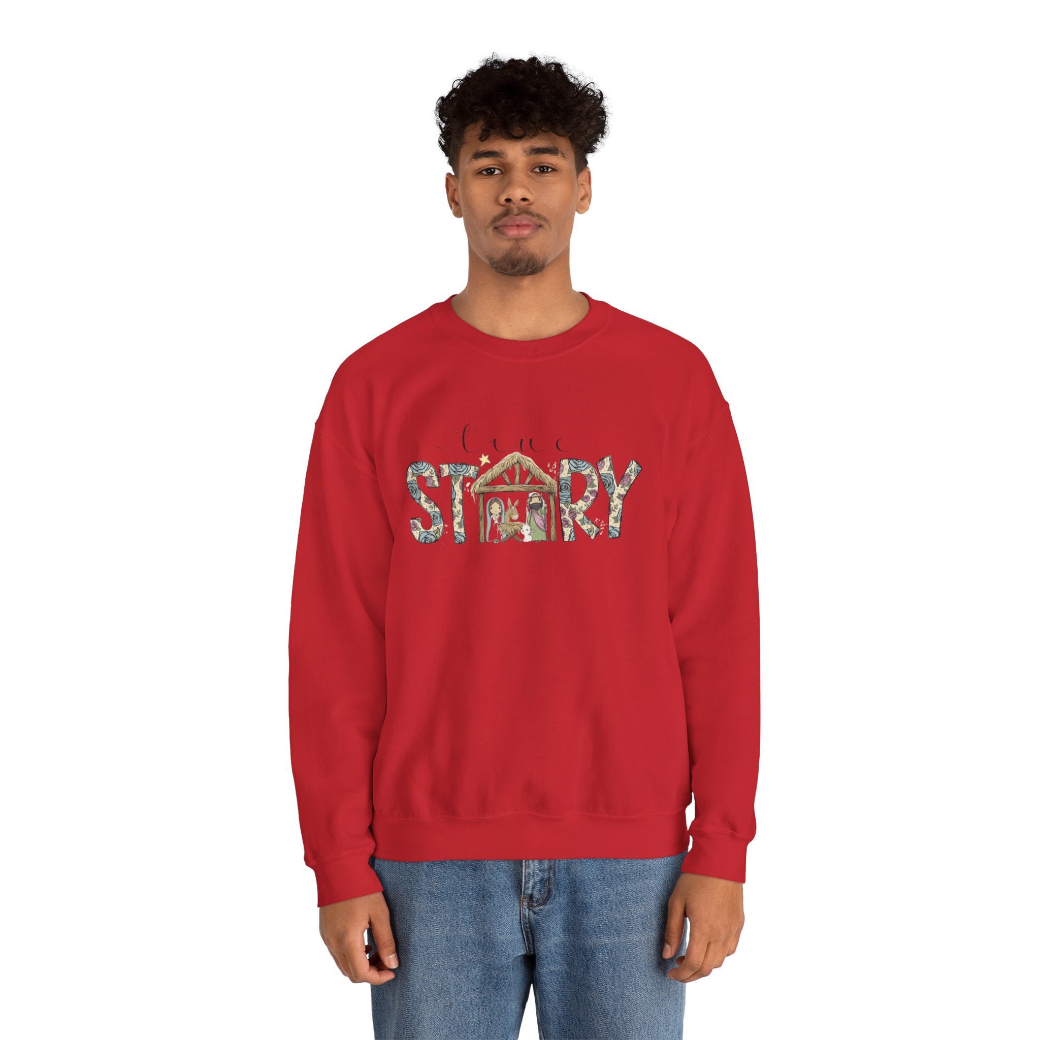 Crewneck Sweatshirt "Come Story" Floral Nativity Design  Cozy Christmas Pullover unique festive designs and joyful