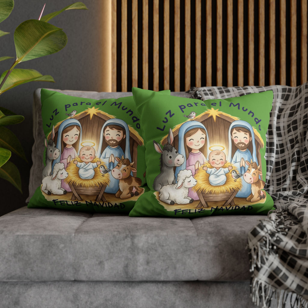 Nativity Pillowcase - "Luz para el Mundo" Feliz Navidad Christmas Throw Cover Puerto Rico Culture Pillow