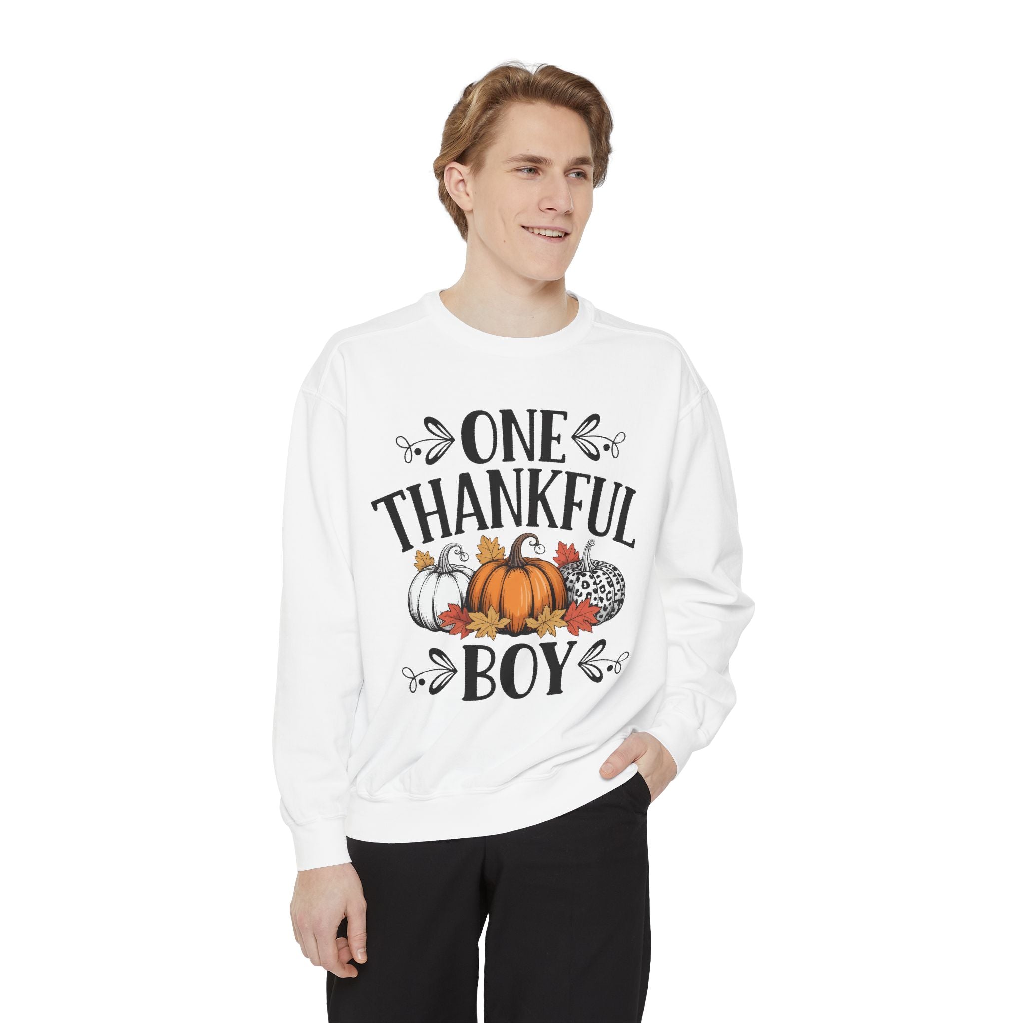 Thankful Boy Sweatshirt  Fall Pumpkin Thanksgiving Crewneck Fall T-Shirts and Sweatshirts Collection