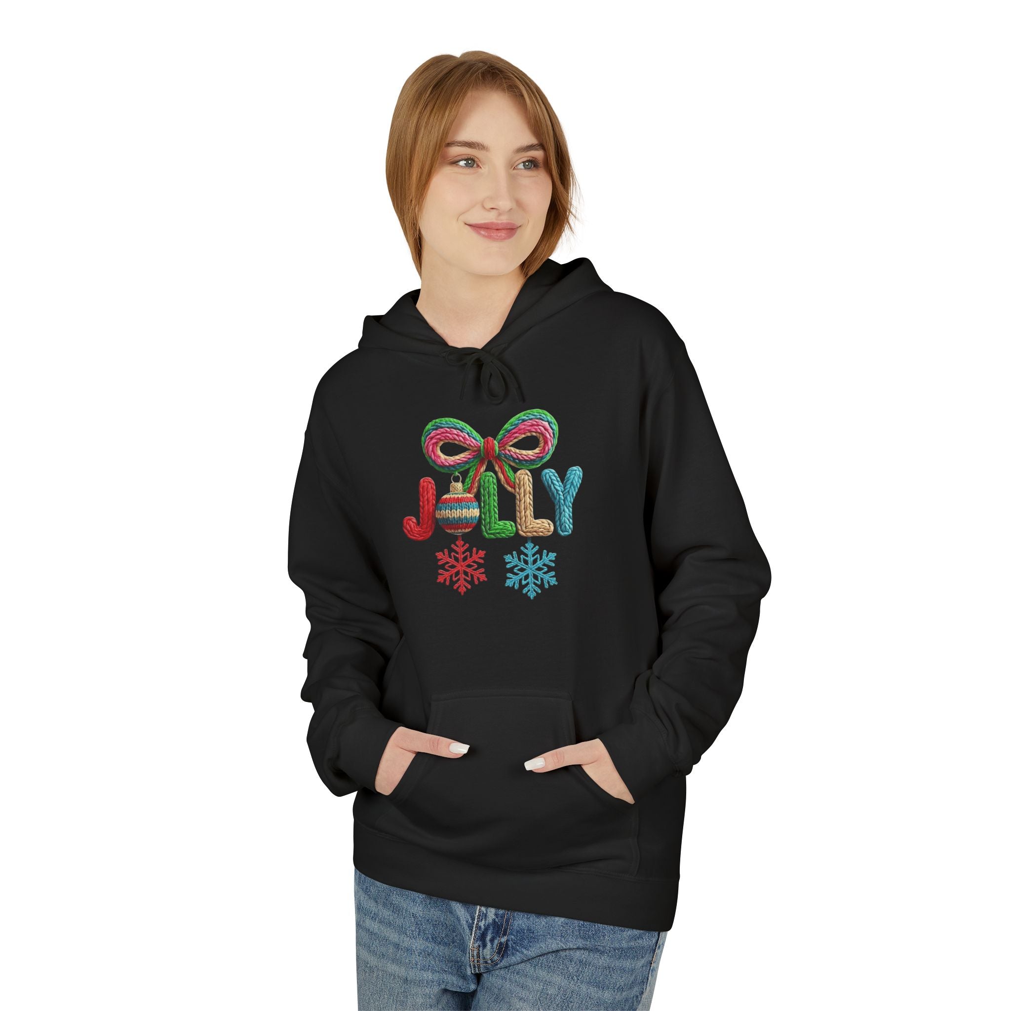 Jolly Candy Cane Holiday Hoodie — "JOLLY" Festive Sweatshirt