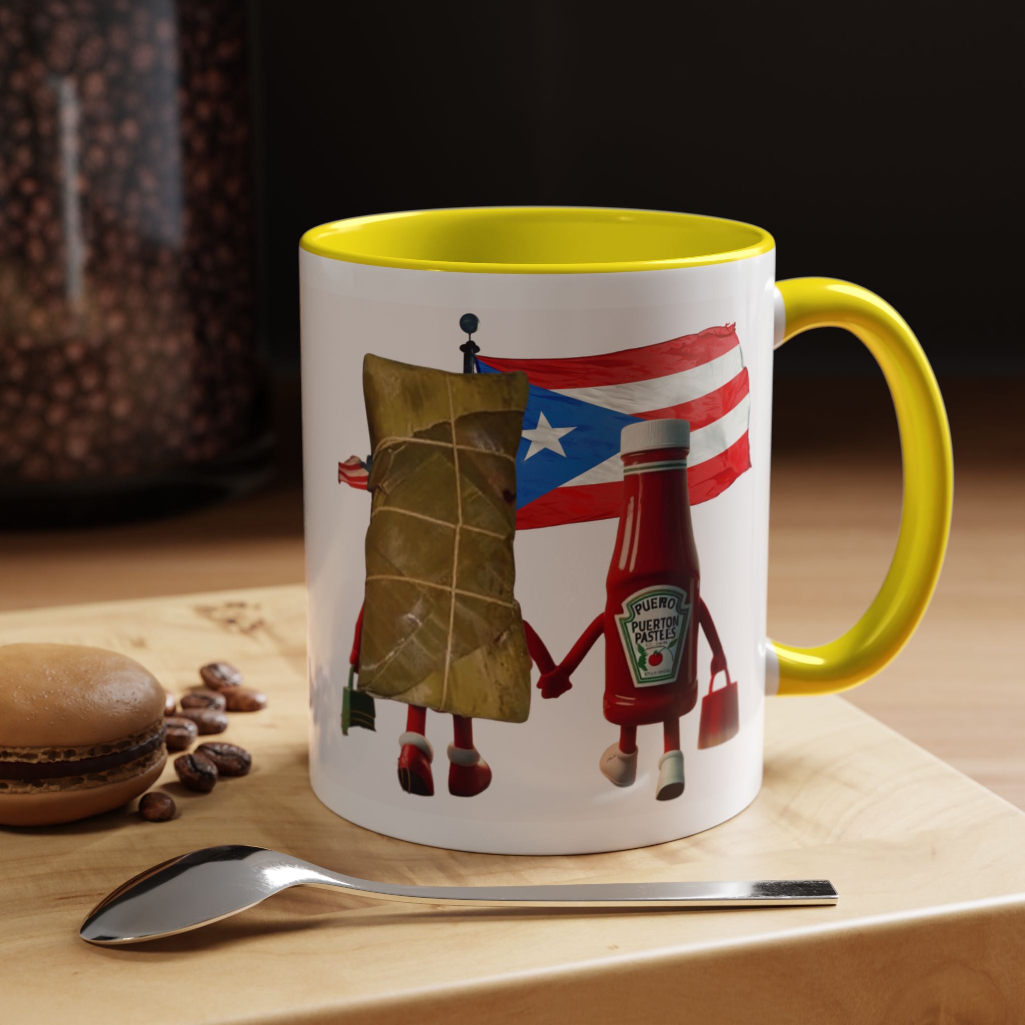Puerto Rican Flag Ketchup & Pasteles Coffee Mug — Funny Food Friends Accent Mug (11/15oz)