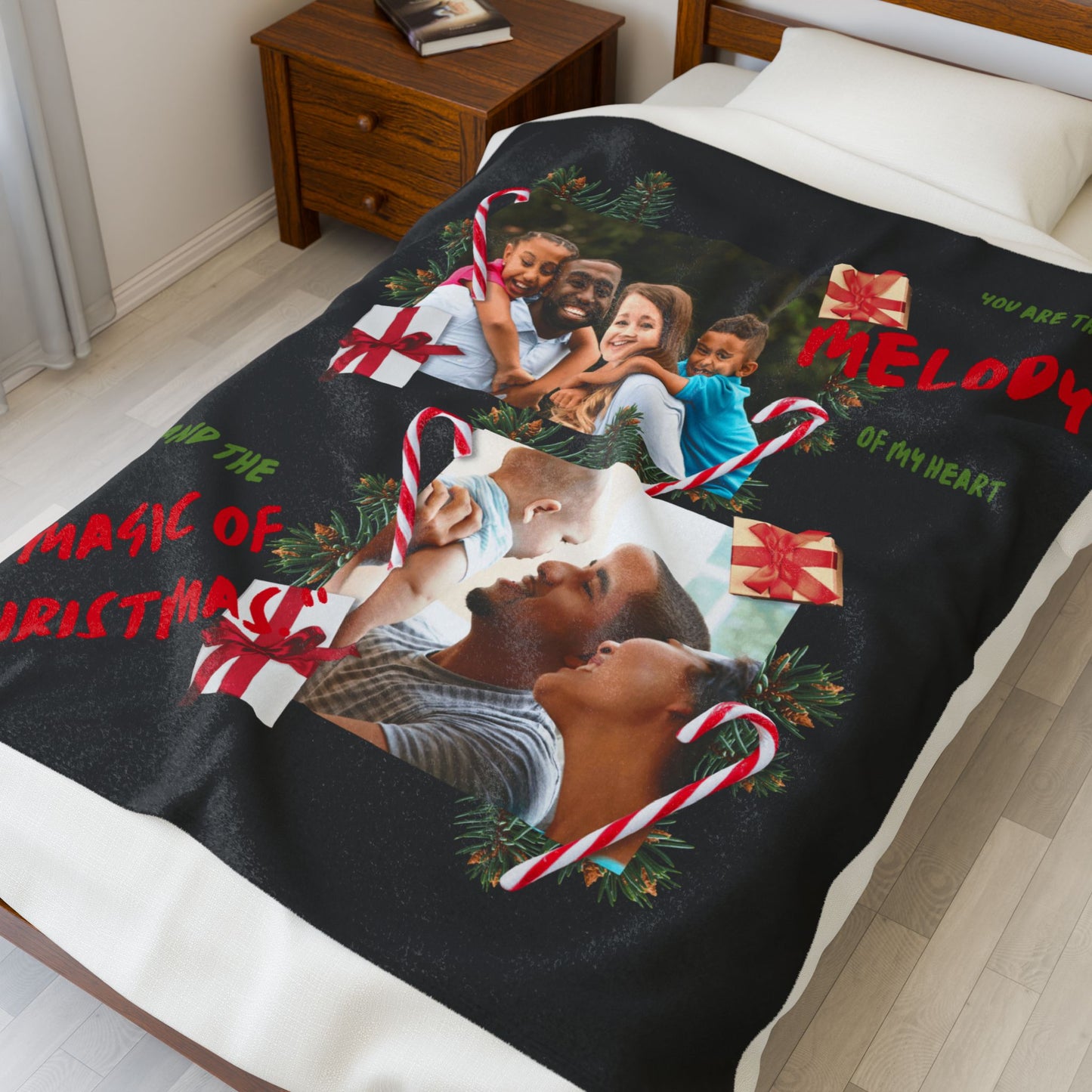 Personalized Christmas Photo Plush Blanket  “You Are the Melody of My Heart” Holiday Throw