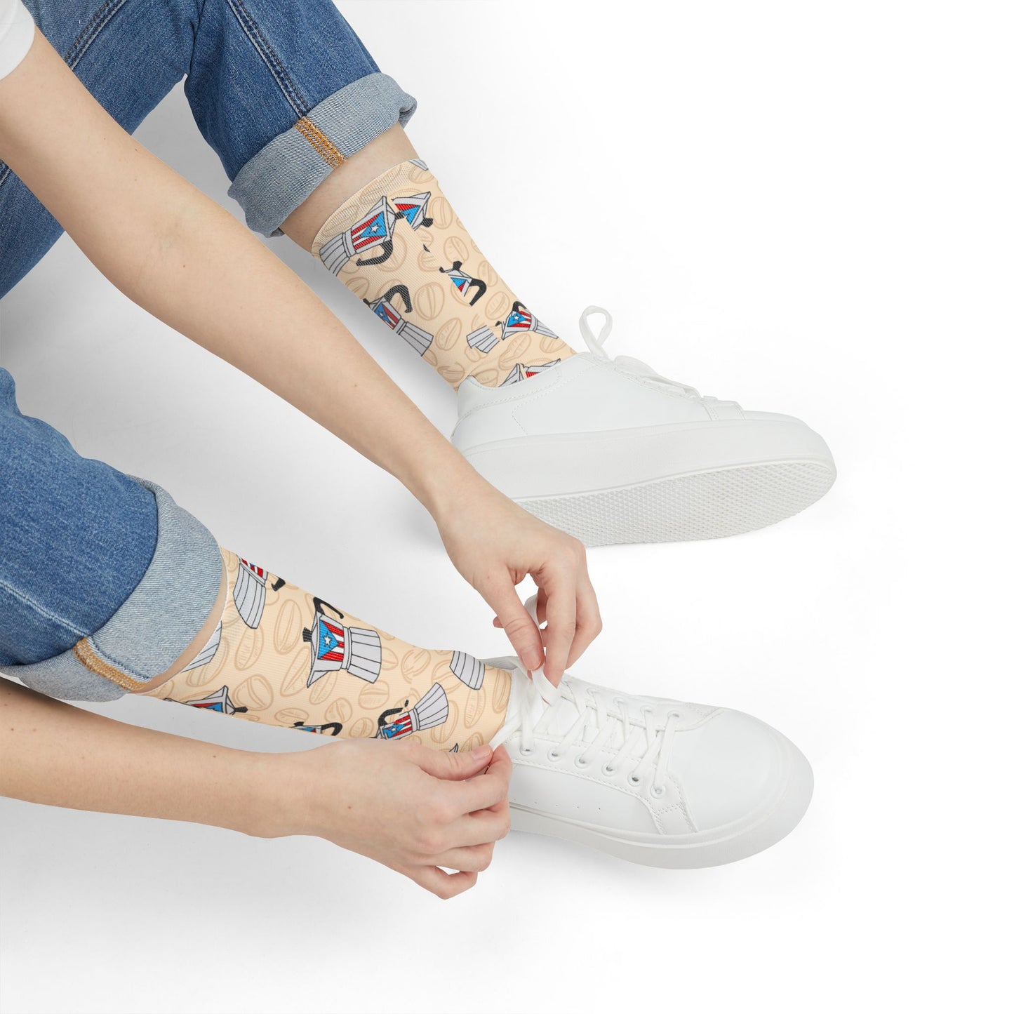 Coffee Moka Pot Crew Socks — Cute Espresso Patterned Sublimation Socks