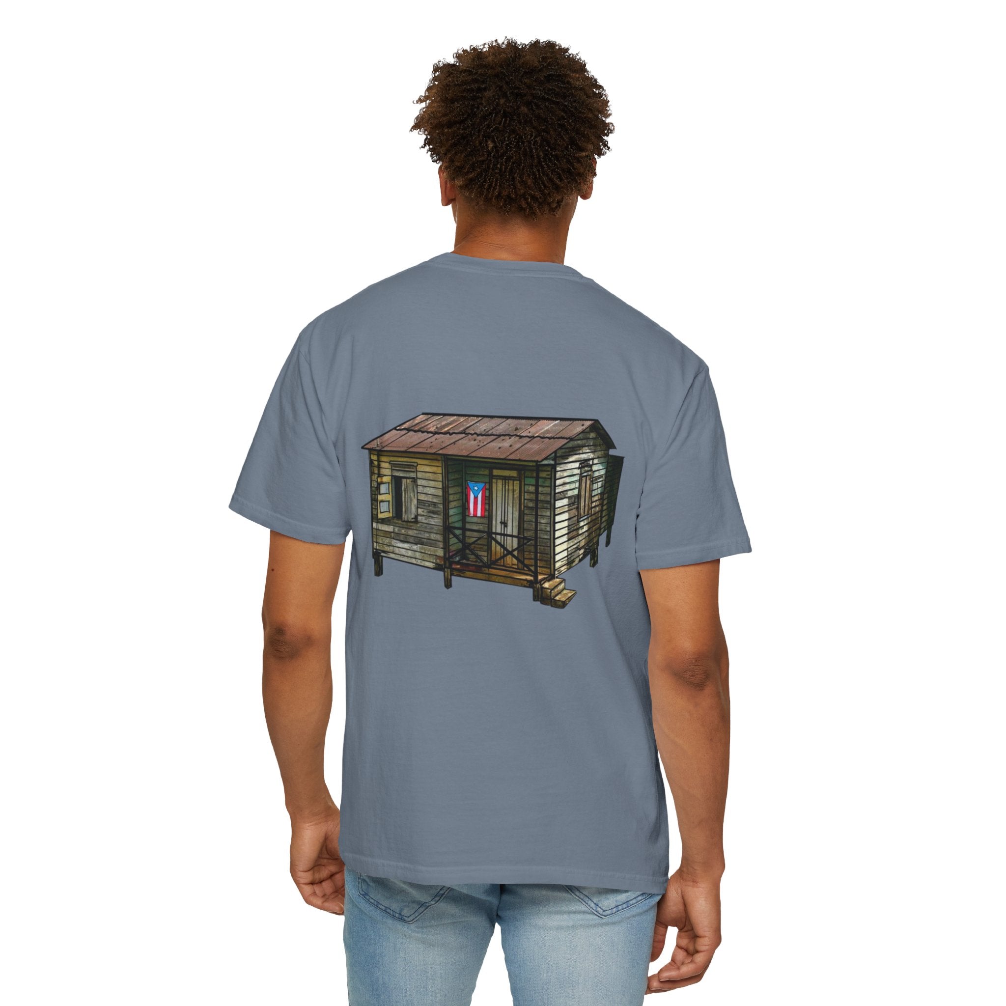Puerto Rican Batey Cabin T-Shirt  Three Masks & Rustic House Graphic Tee Puerto Rico Navidades