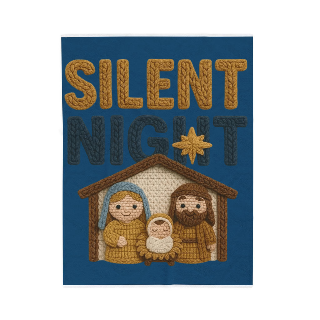 Silent Night Nativity Velveteen Plush Blanket  Cozy Christmas Baby Jesus Manger Throw