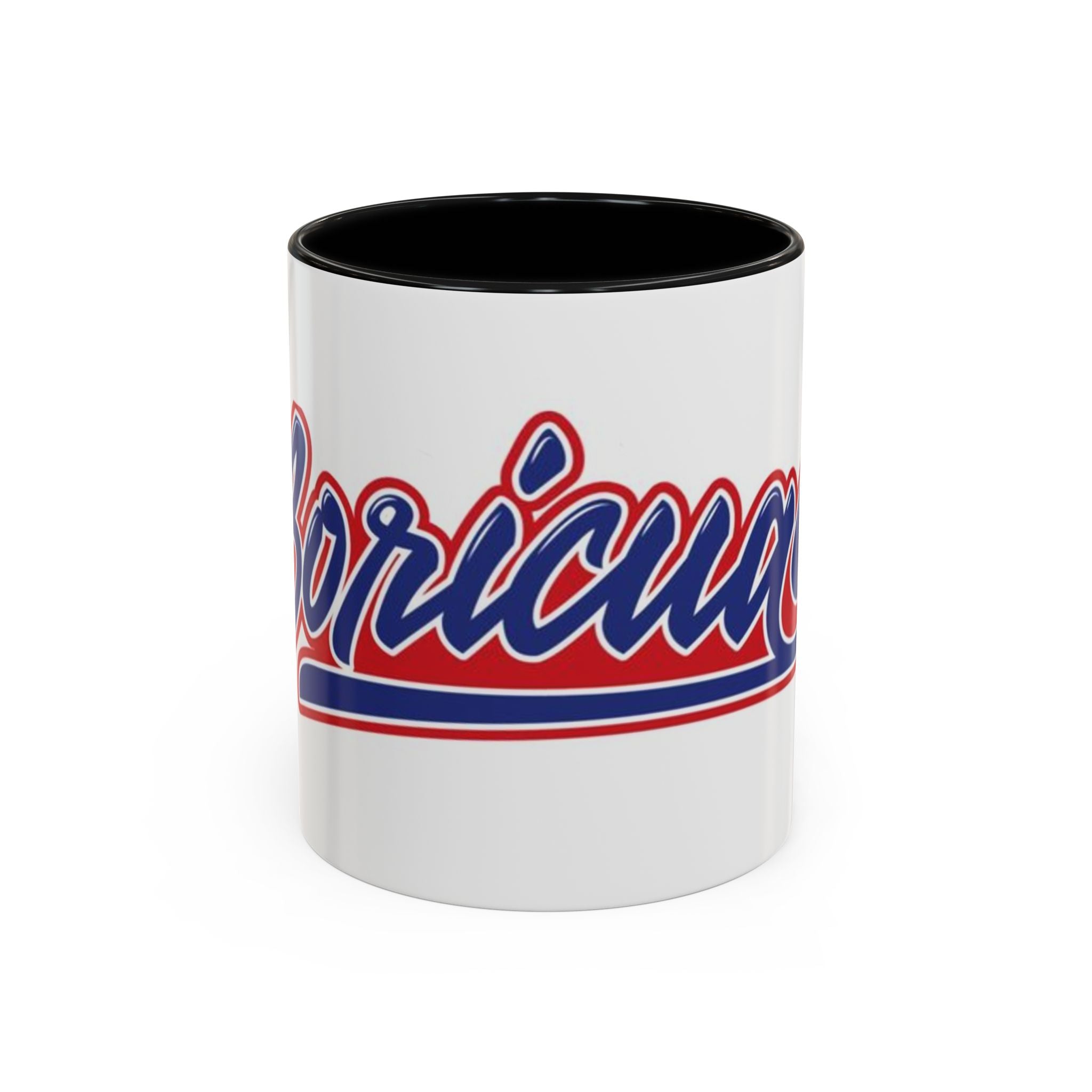 Puerto Rico Script Accent Coffee Mug — Retro Red & Blue 'Boricua' Design (11/15oz)