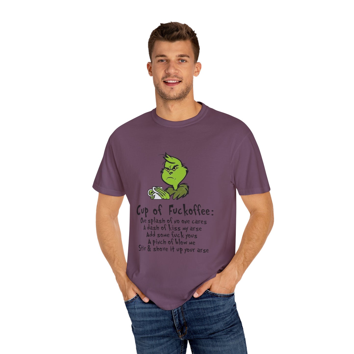 Holiday Graphic Tees  Cozy Festive Wear Funny Grinch-Inspired Unisex T-Shirt Cup of Fuckoffee