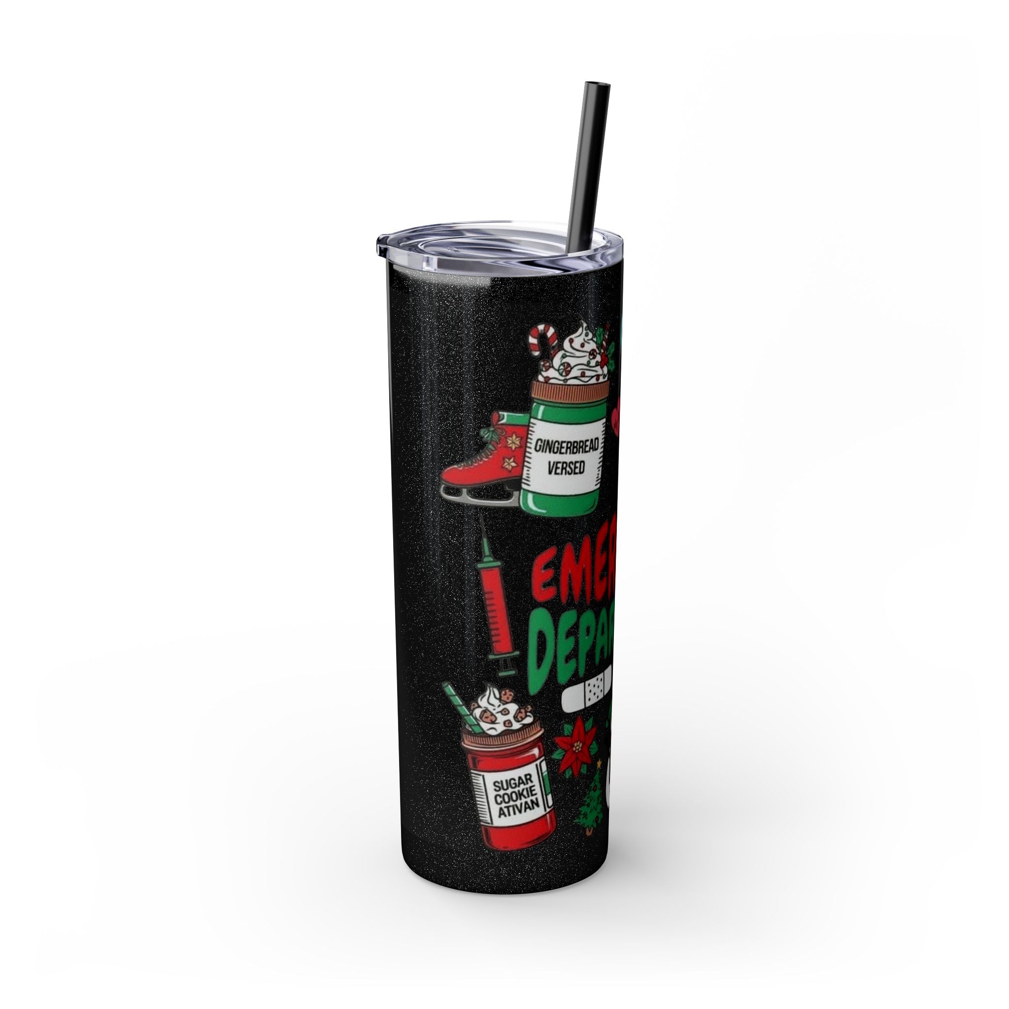 Emergency Department Nurse Christmas Skinny Tumbler - 20oz Holiday Medical Travel Cup with Straw Medical Christmas Mug