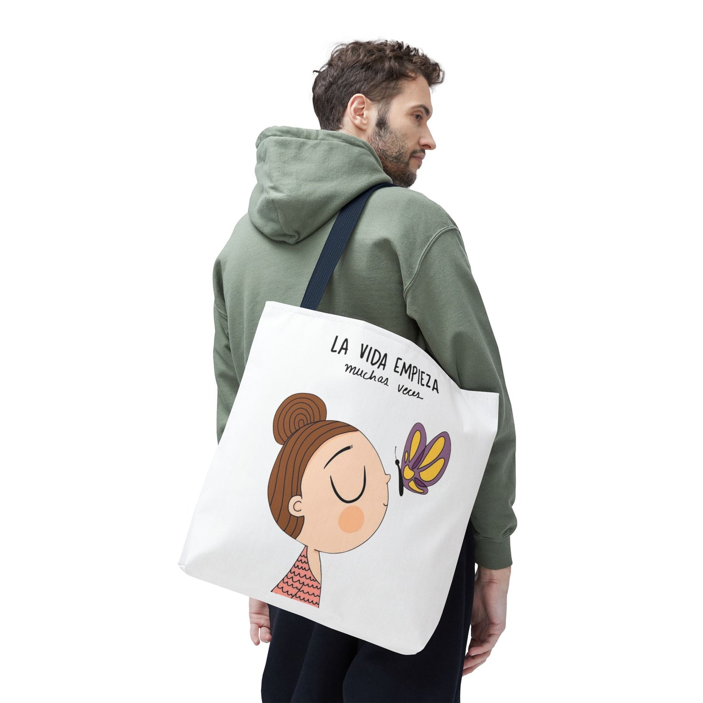 Lleva inspiración contigo a donde vayas, Eco-Friendly Carryall, Motivational Gift, Cute Reusable Shopper, Butterfly Design, Brighten Your Day