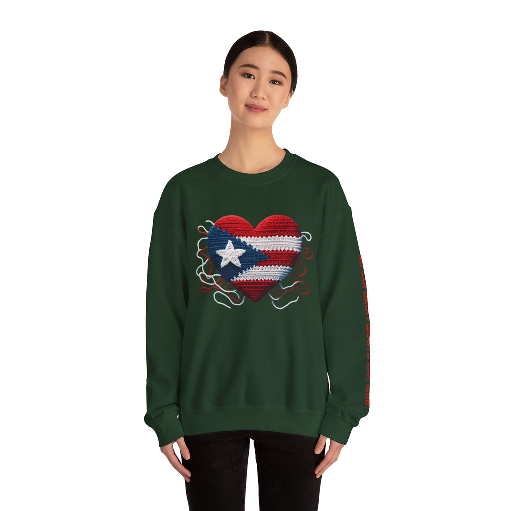 Puerto Rico Heart Crewneck Sweatshirt  Puerto Rican Flag Heart Knit Design
