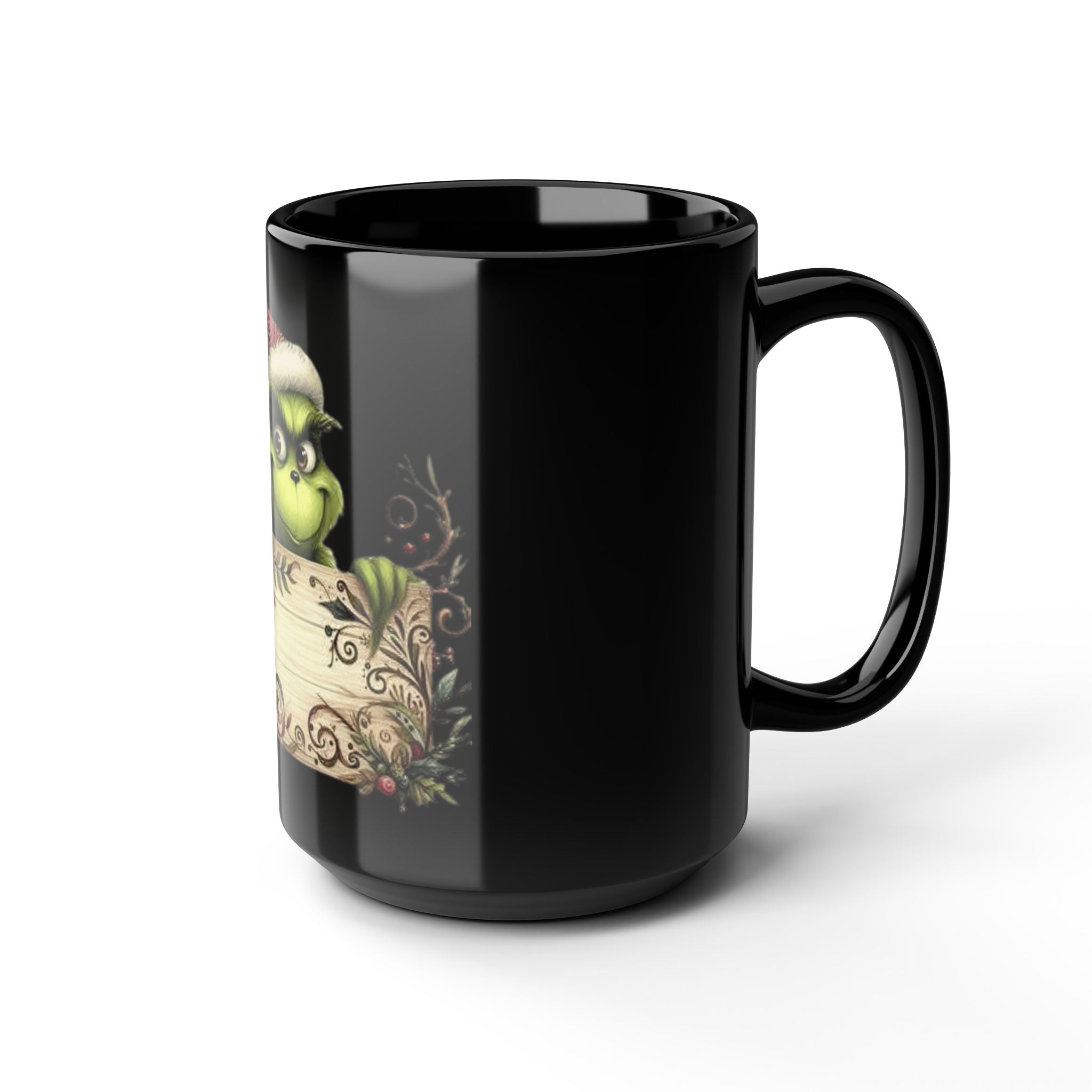 Grinch Holiday Mug - 15oz Black Coffee Cup with Festive Design Beverage Cup – Christmas Design